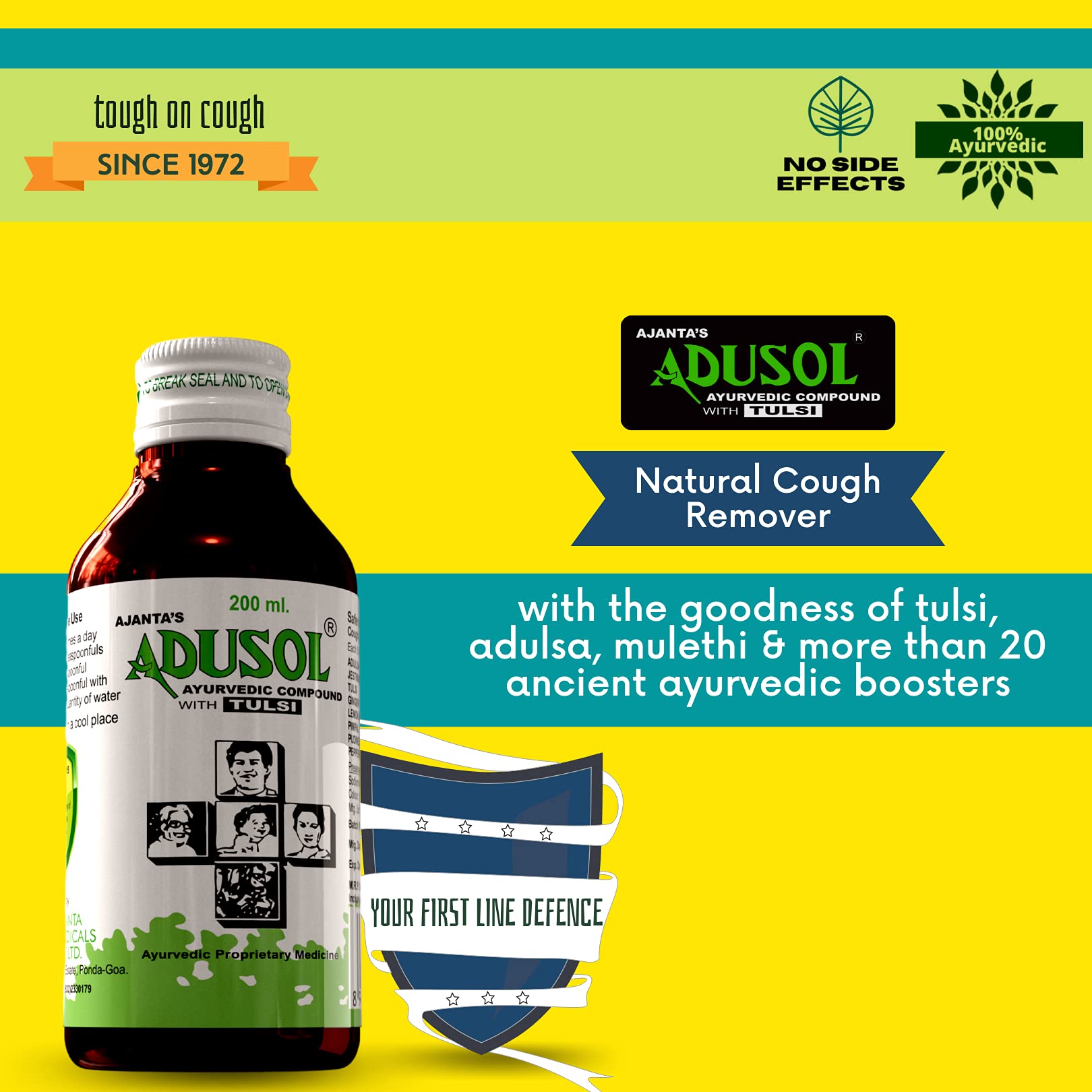 AJANTA'S ADUSOL Ayurvedic Tulsi Cough Syrup Prevent from Cold Wet Dry
