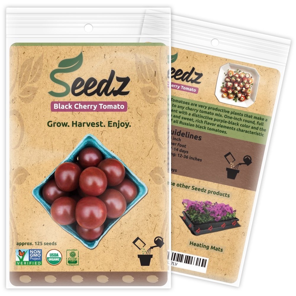 Organic Tomato Seeds, APPR. 125, Black Cherry Tomato, Heirloom Vegetable Seeds, Certified Organic, Non GMO, Non Hybrid, USA