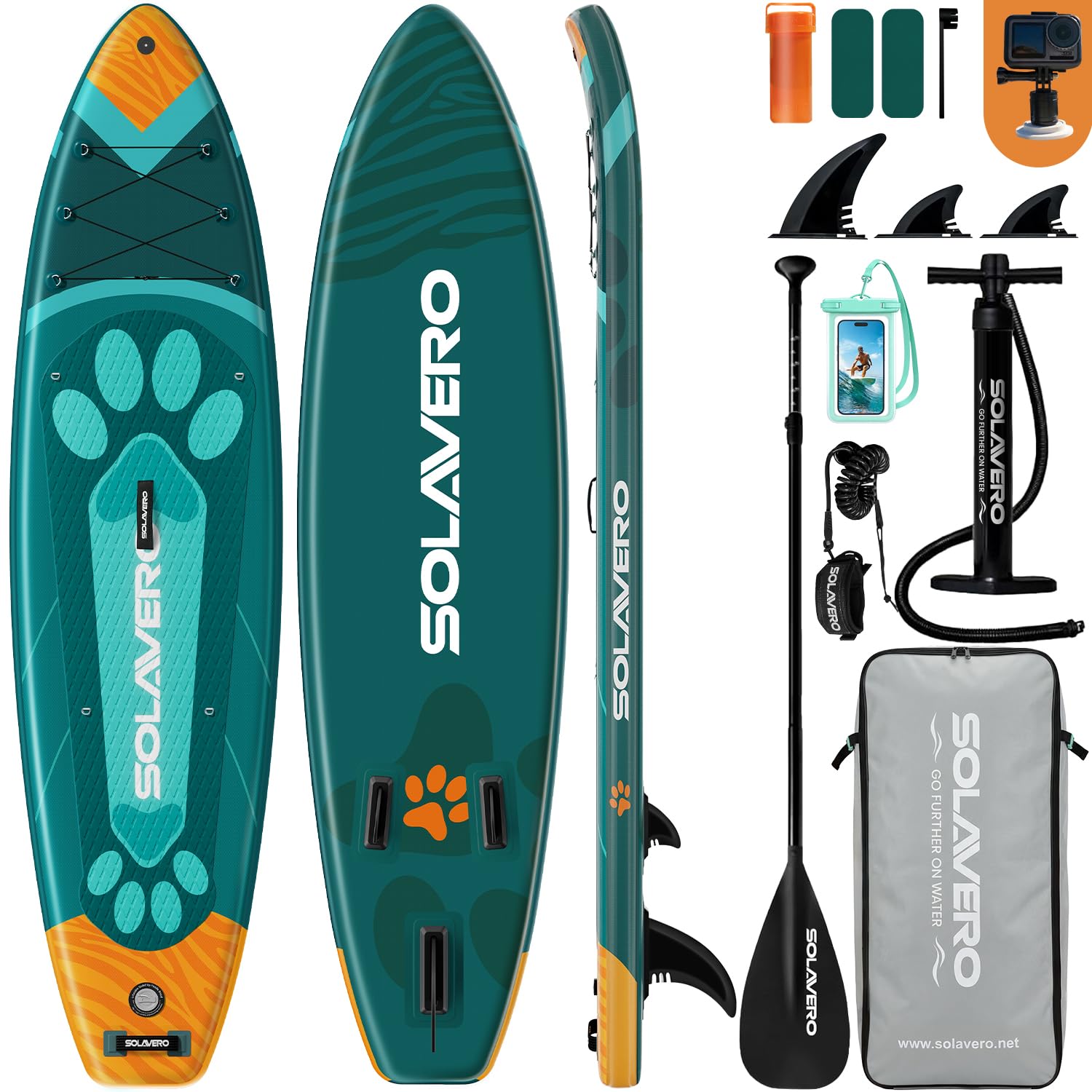 SOLAVERO Tabla Paddle Surf Hinchable, 323 x 83 x 15 cm Sup con Antideslizante EVA Deck, Paleta Ajustable, Soporte para Cámara, Quillas, para Todos los Niveles de Habilidad, hasta 200 kg — view 11