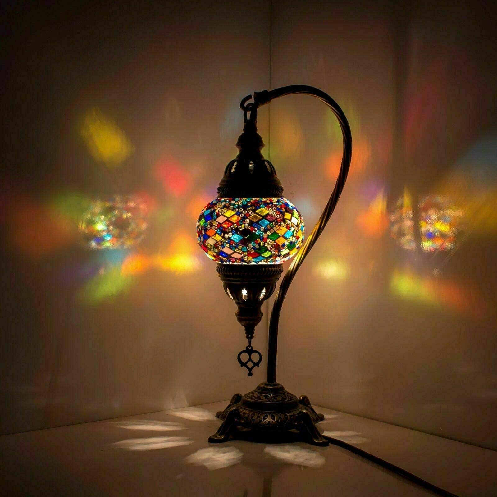 ENVA Turkish Moroccan Style Handmade Mosaic Multicolour Tiffany Lamp Desk Table Lamp Light (Rug)