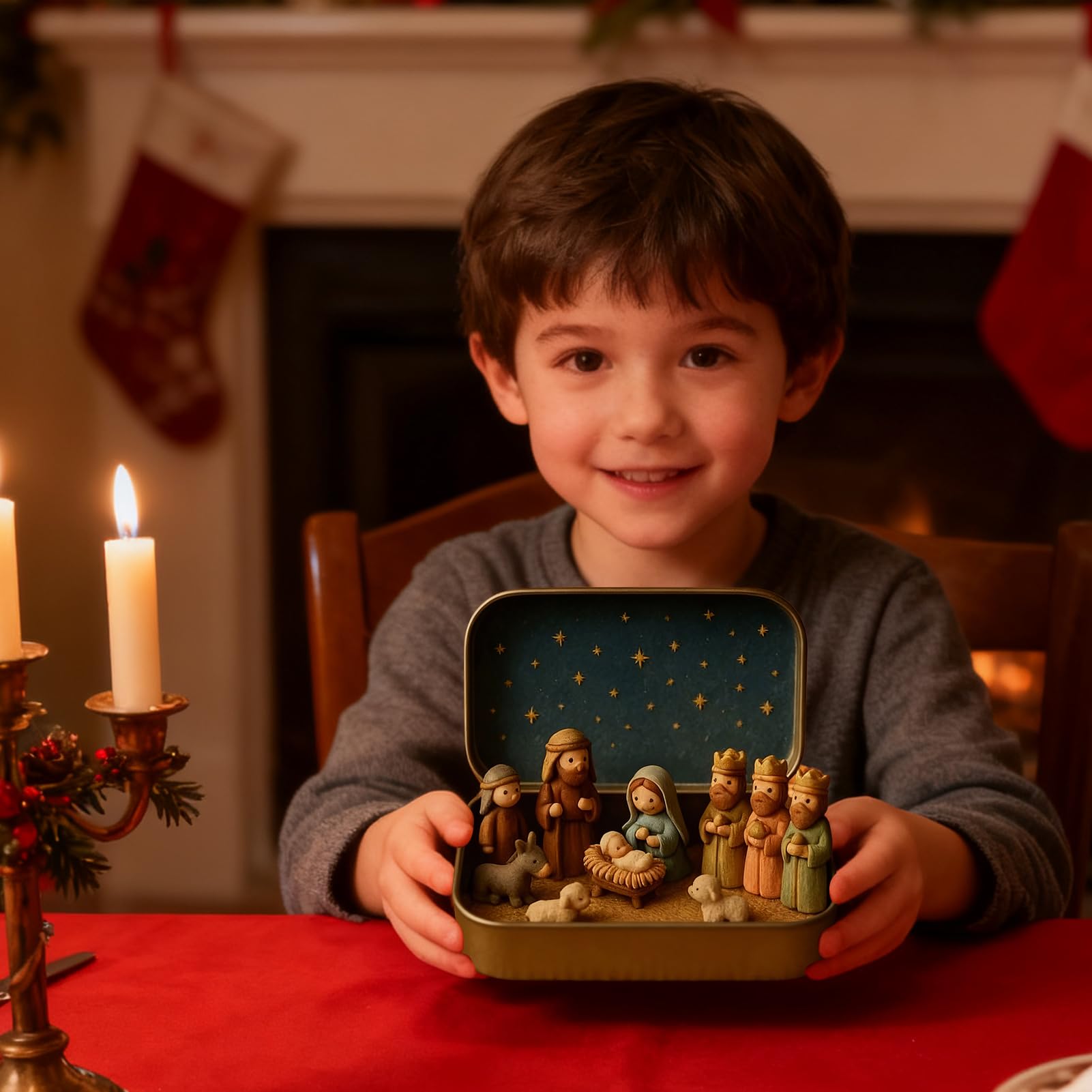 Mini Christmas Nativity Set En Caja Metálica, Navidad Belén Conjunto, Portátil De Bolsillo Cristiano Belén Figuras Conjuntos Decoración, Hecho A Mano Religioso Sagrada Familia Figuras Jesús Ornamento