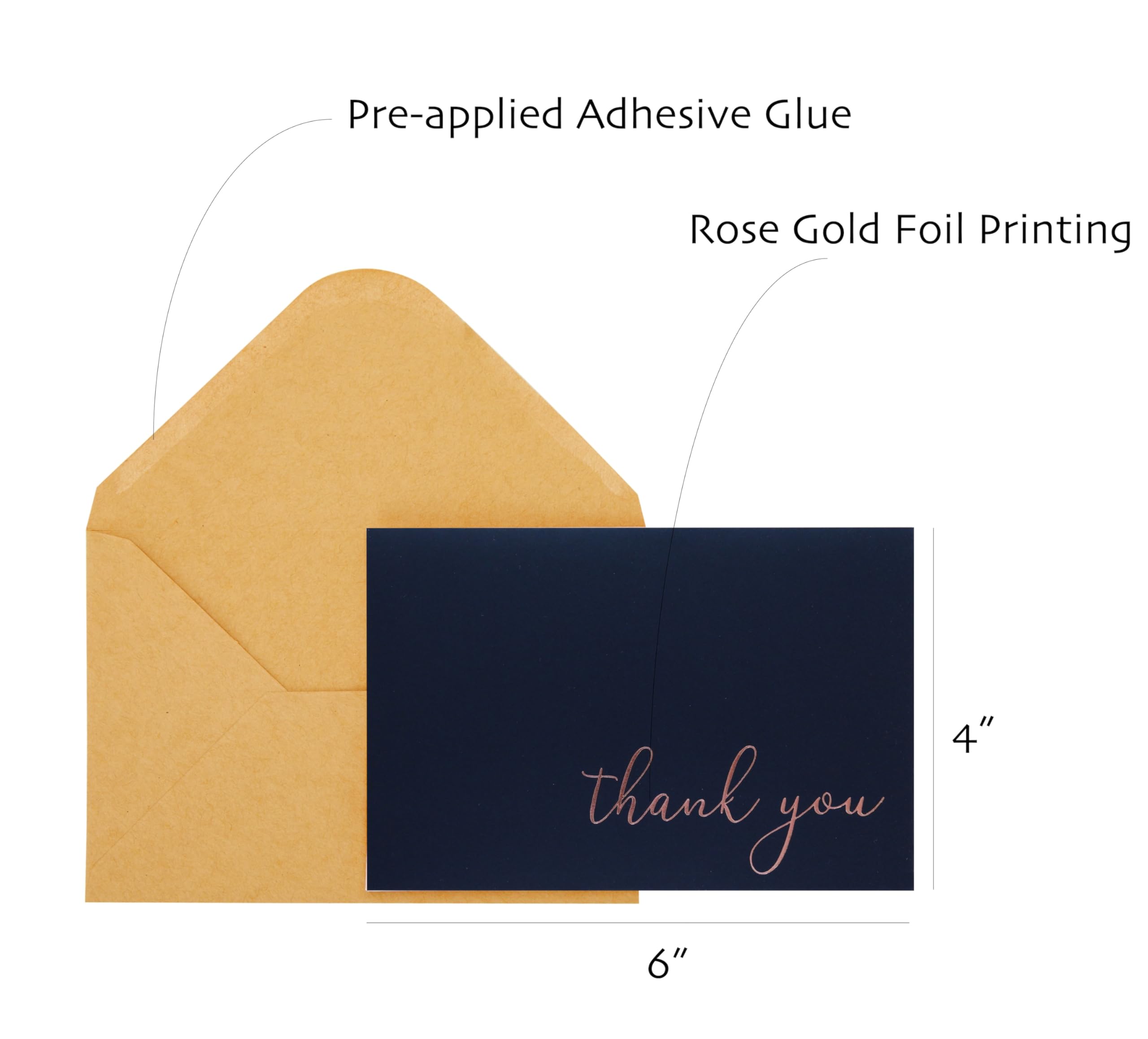 CHRIZ.Z Lot De 50 Cartes De Remerciement Vierges Bleu Marine Mat Avec 52 Enveloppes Kraft Imprimées Avec 52 Enveloppes Kraft 10,2 X 15,2 Cm – Pour Mariage, Fête Prénatale, Fête D'anniversaire