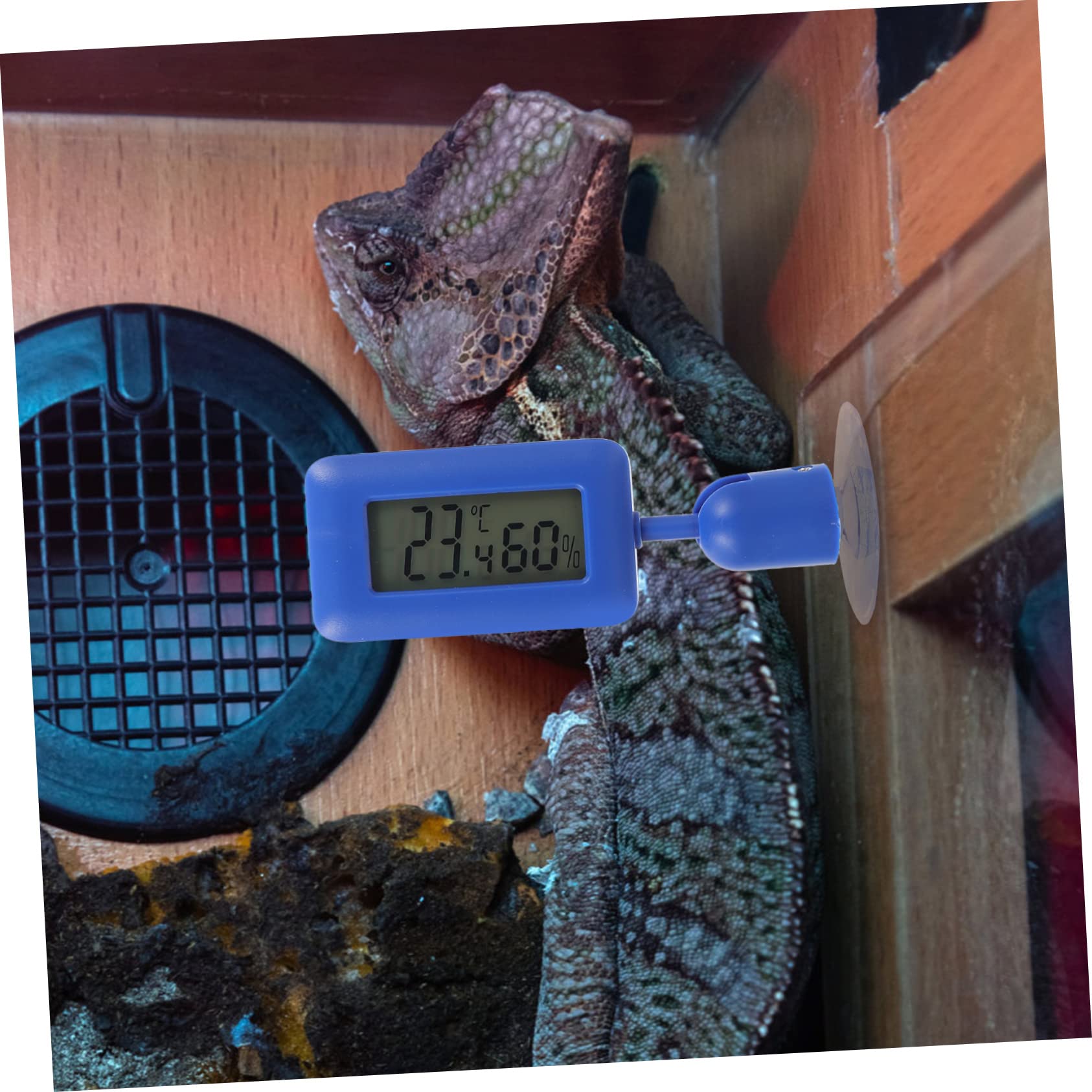Housoutil 4piezas Digital Para Reptiles Ventosa y Pantalla Lcd Medidor De Temperatura y Humedad Rotativo Para Terrarios y Acuarios Accesorios Para Dragones Barbados y Otros Reptiles