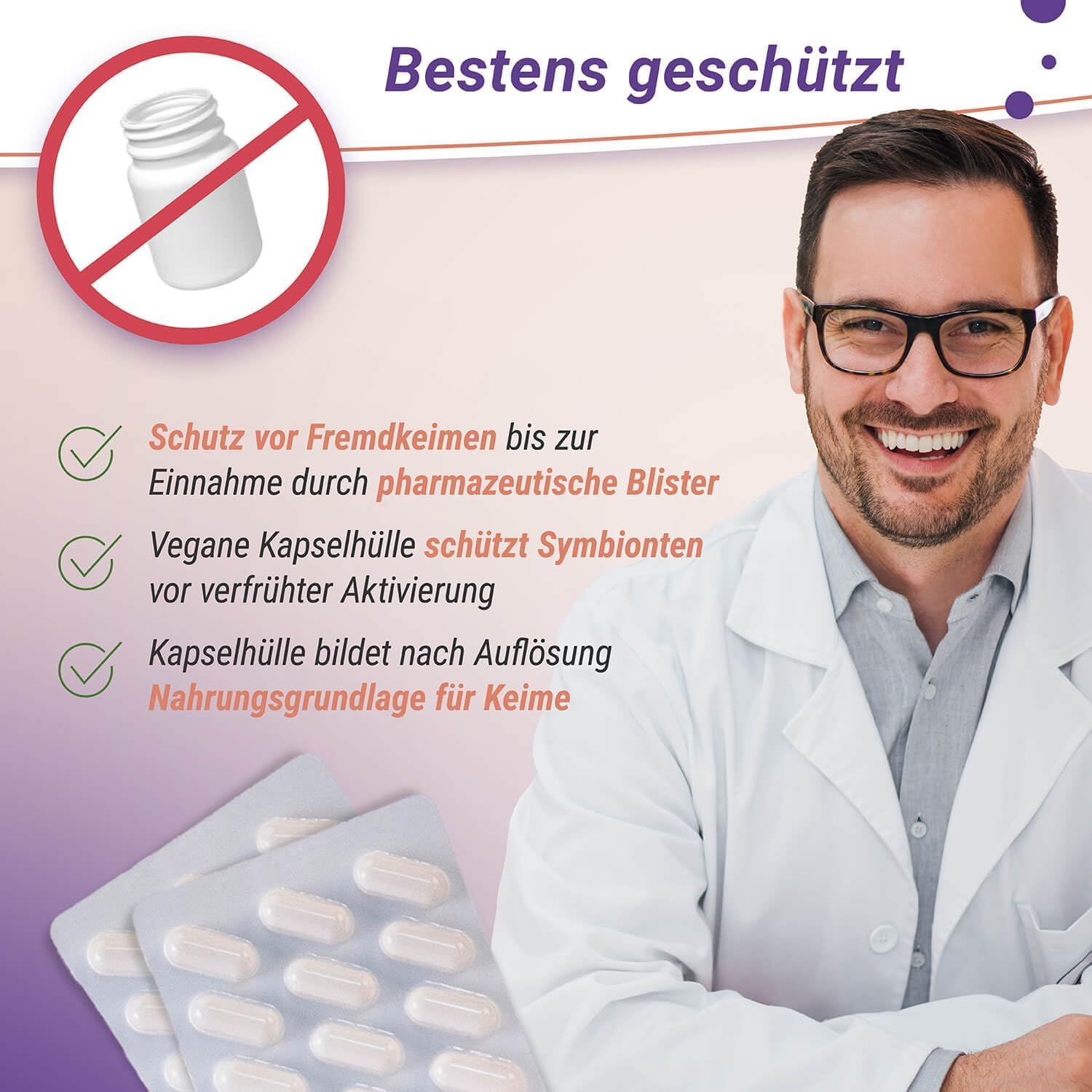 probio6 Kapseln | 6 ausgewählte Premium Bakterienkulturen | 30 Kapseln Monatsversorgung | Darmbakterien | Ohne Inulin