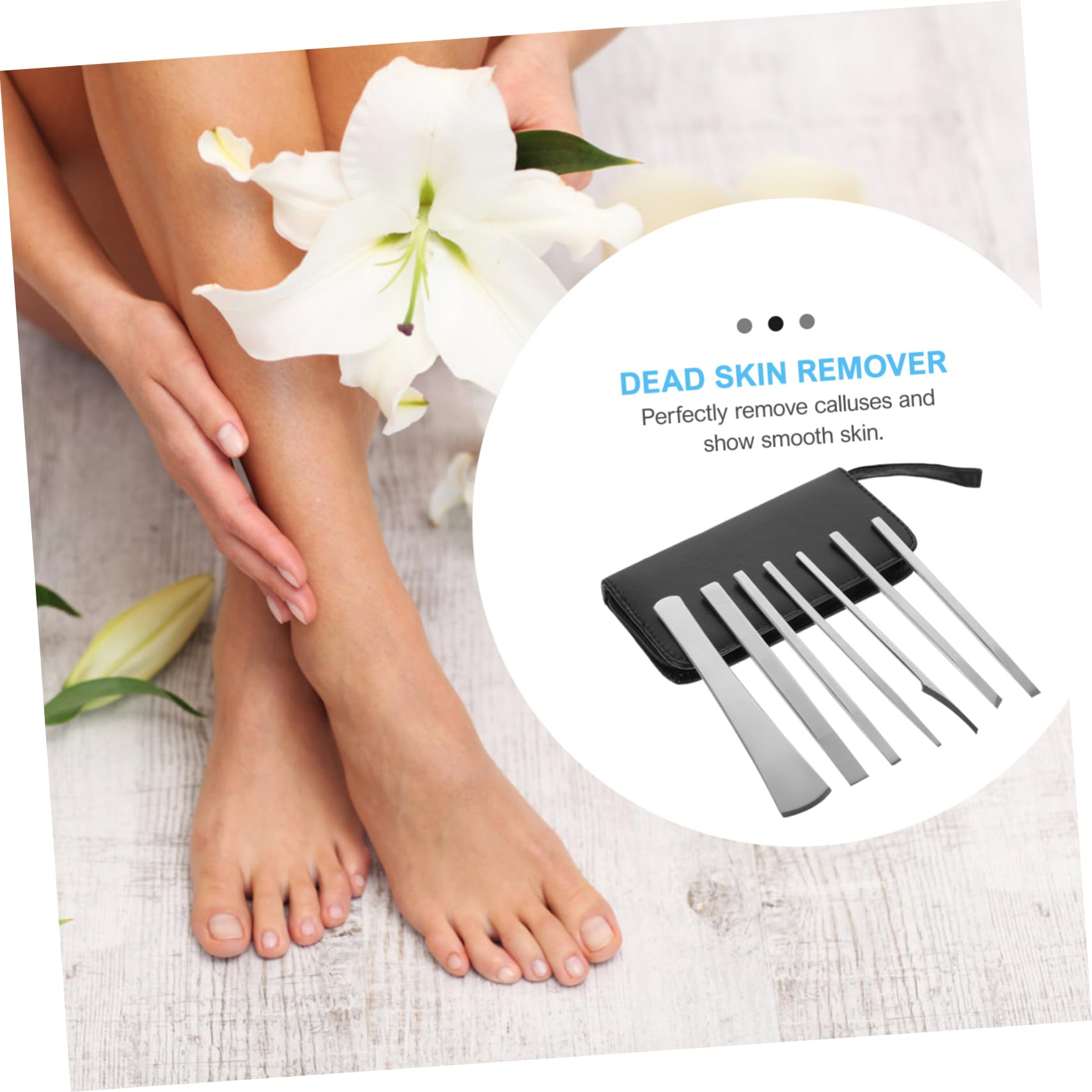 Set Argento di Coltelli per Pedicure 7 Pezzi in Acciaio Inox | Lega ad Alto Manganese e Pu, Uso Professionale e Domestico, per Rimuovere Calli e Pelle Secca