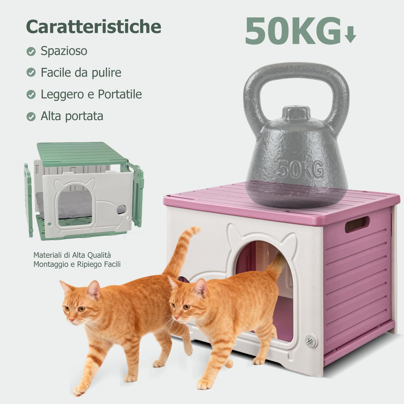 PETCUTE Casetta per Gatti in Plastica per Esterni,per Interni ed Esterni,Impilabile,Cuccia Cane Esterno,Isolata,Impermeabile,Rifugio Resistente all'Acqua,per Gatti Selvatici,Rosso Rosa
