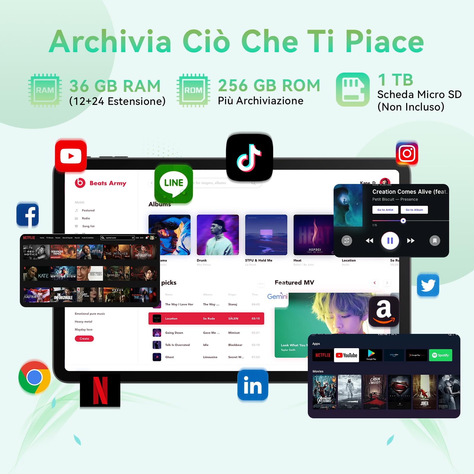 Android 16 Tablet 12 Pollici con Gemini AI, Tablet con Cover, Tastiera & Mouse, Unisoc T7250 Octa-Core, 36 GB RAM + 256 GB ROM + 1 TB TF, 1920x1200 Display HD, Fotocamera Doppia 8MP + 20MP, 9000 mAh