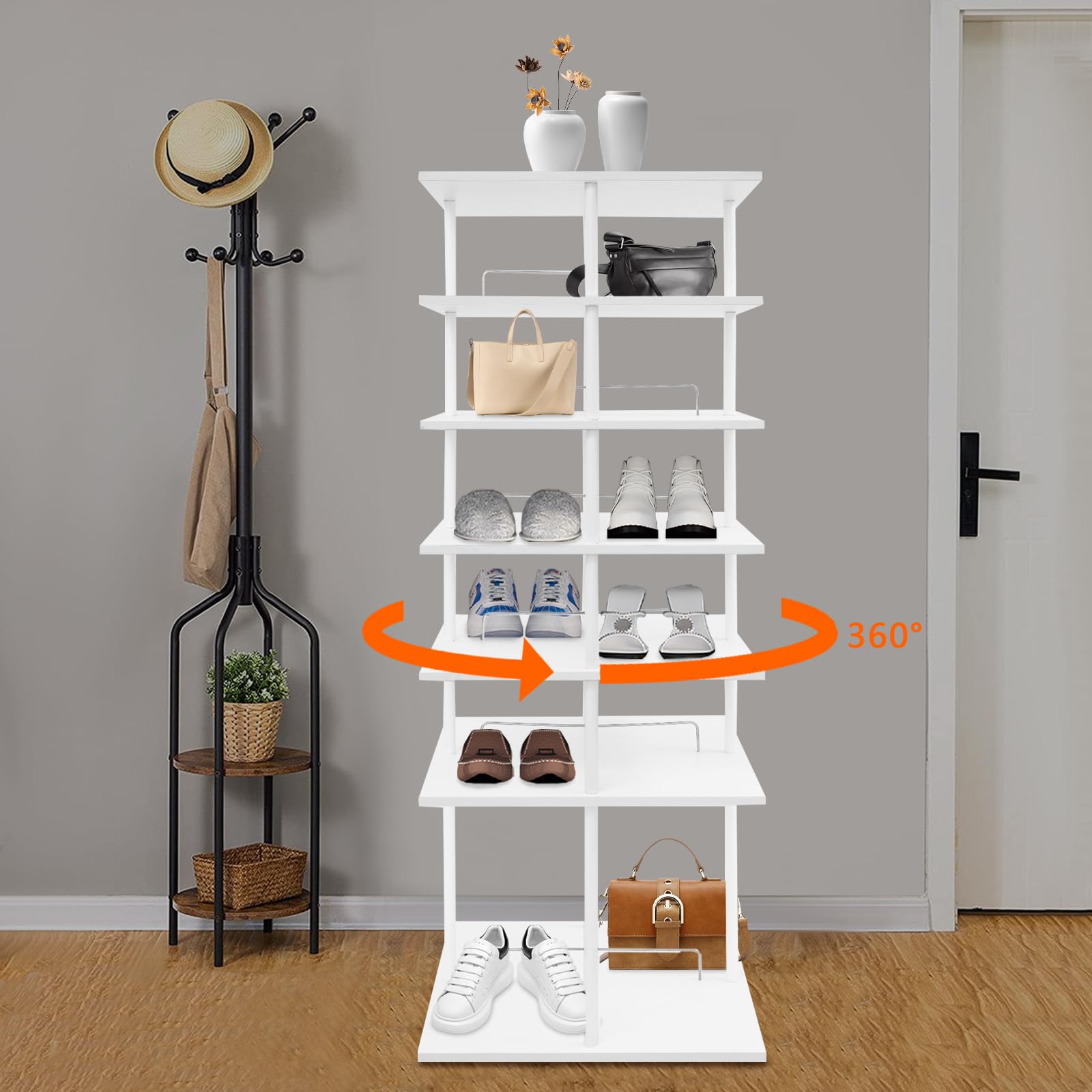 Drehbares Schuhregal 6-stöckig 360° rotierend platzsparend Aufbewahrungsregal für Flur Schlafzimmer Wohnung 57x57x155cm