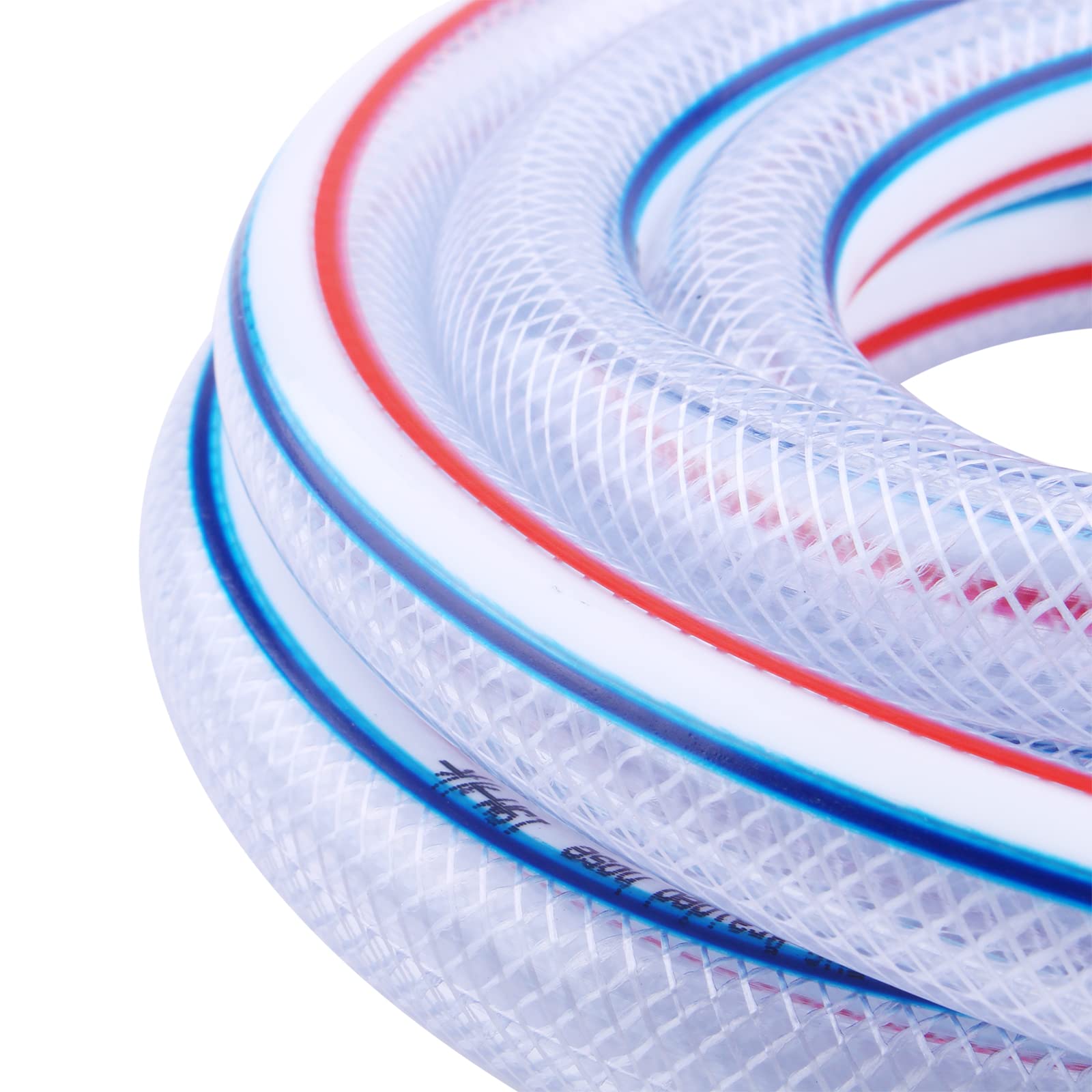 Tubo de PVC trenzado suave - Manguera de vinilo reforzada con tubo de PVC flexible de alta presión de 1/2 x 3/4 pulgadas OD para agua, aceite con 2 abrazaderas de manguera (10 pies)