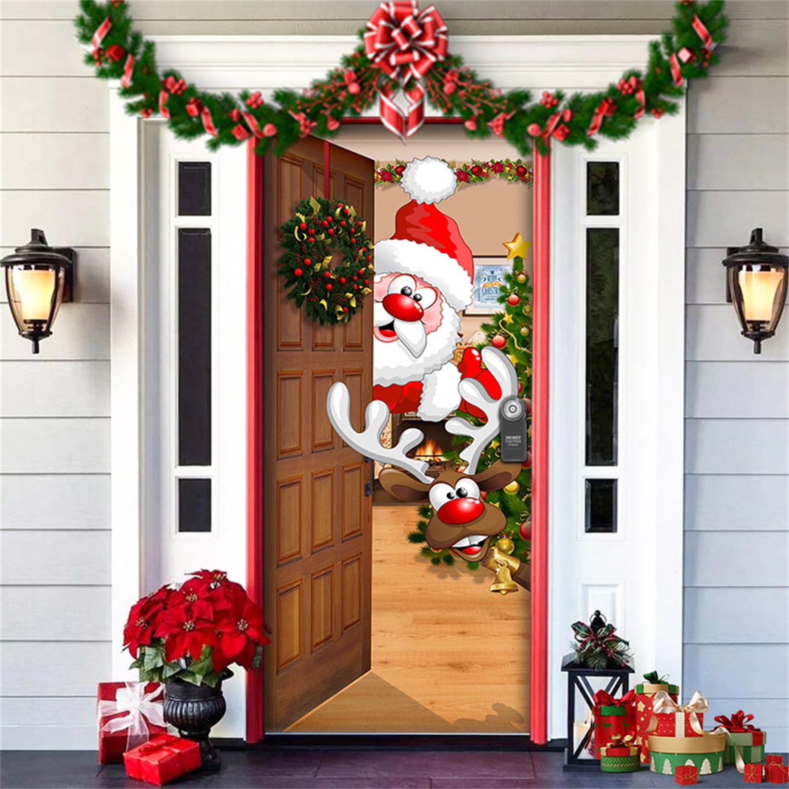 Tsophreniq Festival Door Curtain with Fade Resistant Polyester Materials for Christmas and New Year Decors Christmas Door Cover Polyester Holiday Decors