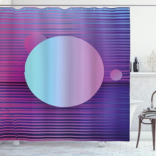 Ambesonne Synthwave Shower Curtain, Abstract Contemporary Futuristic Art with Stripes and Galactic Rounds, Cloth Fabric Bathroom Decor Set with disponible en Yaxa Costa Rica