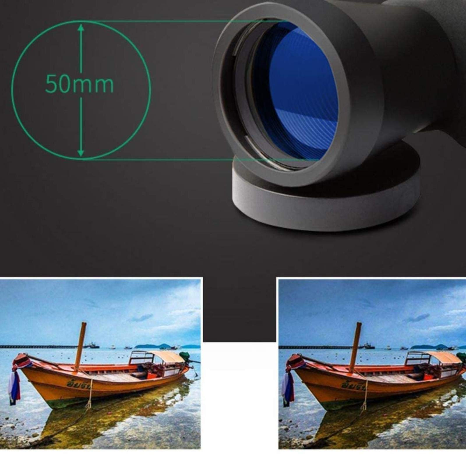 Telescopio monoculare portatile, binocolo 10x50 con adattatore fotografico per smartphone, binocolo per adulti e bambini, con scarsa illuminazione, con tetto BAK4