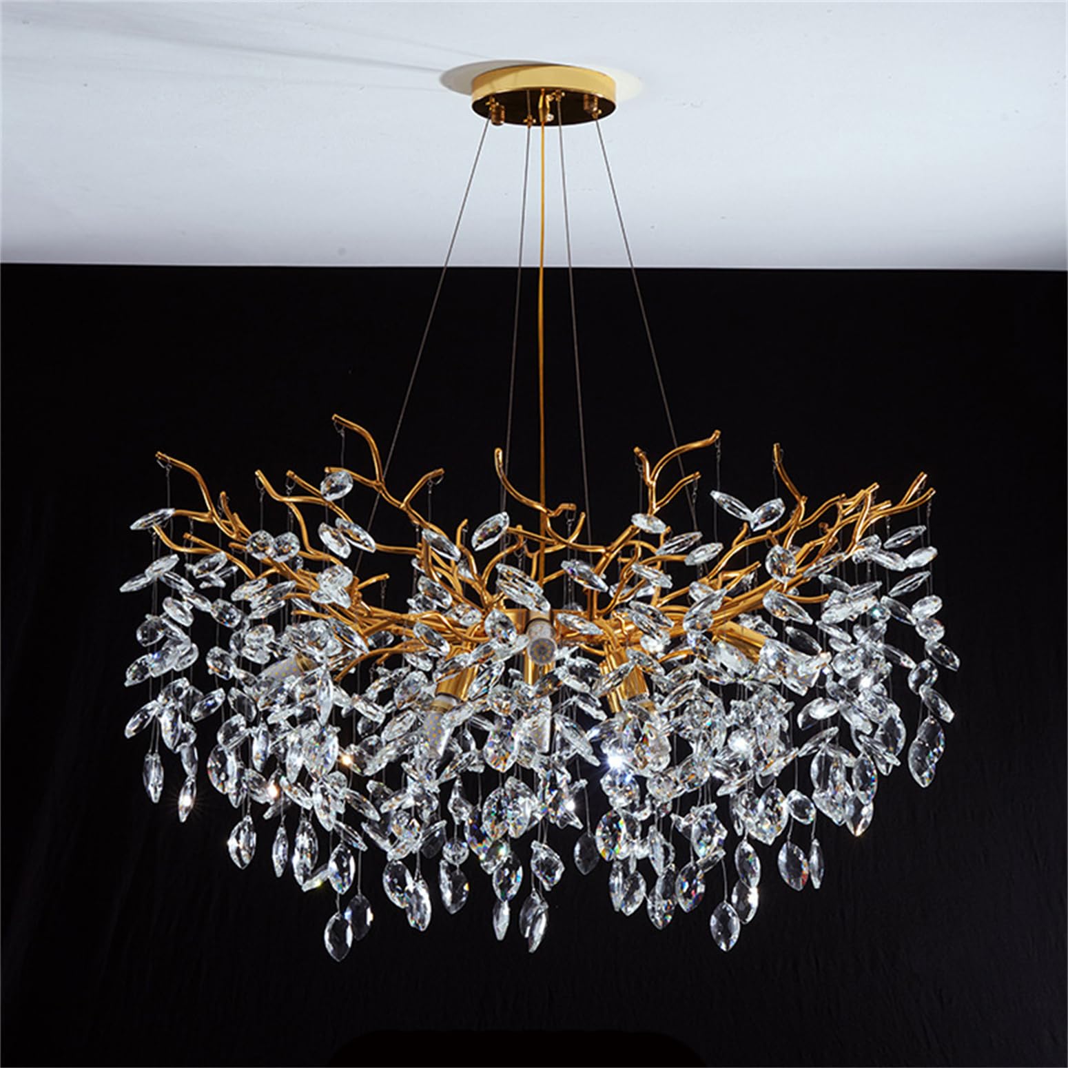 MESOVFCA Large Crystal Chandeliers for Dining Room, Gold Tree Branch Round Chandelier, Dining Room Light Fixture Hight Ceiling Pendant Lights, Modern Chandeliers for Foyer, Living Room,D80cm