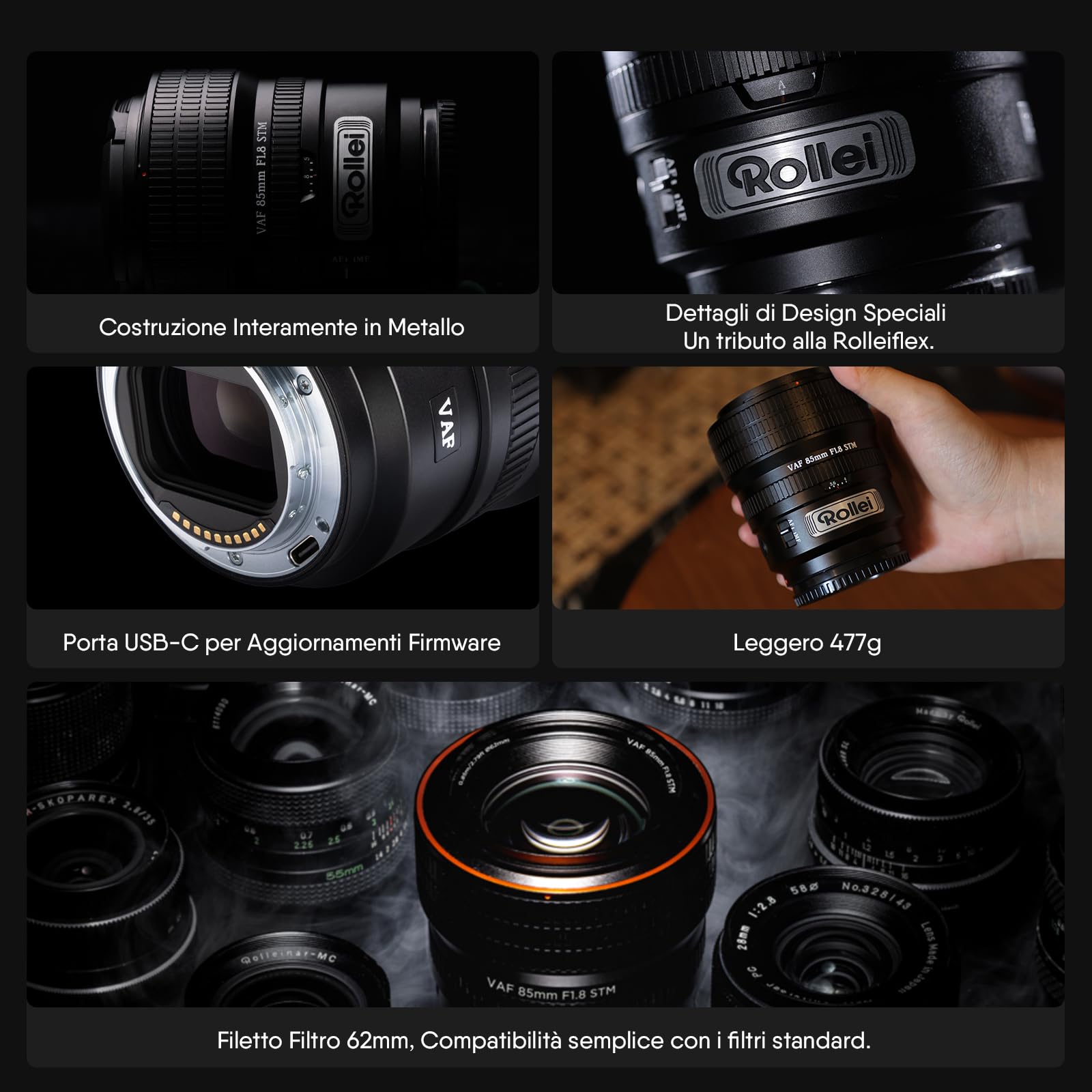 Rollei AF 85 mm F/1.8 Obiettivo Full Frame per Nikon Z con Autofocus STM | Rivestimento HFT-X | Corpo in Metallo 477g Compatibile con Fotocamere APS-C Z50/Z30/Zfc e Pieno Formato Z9/Z8/Z7/Z6/Z5 Series