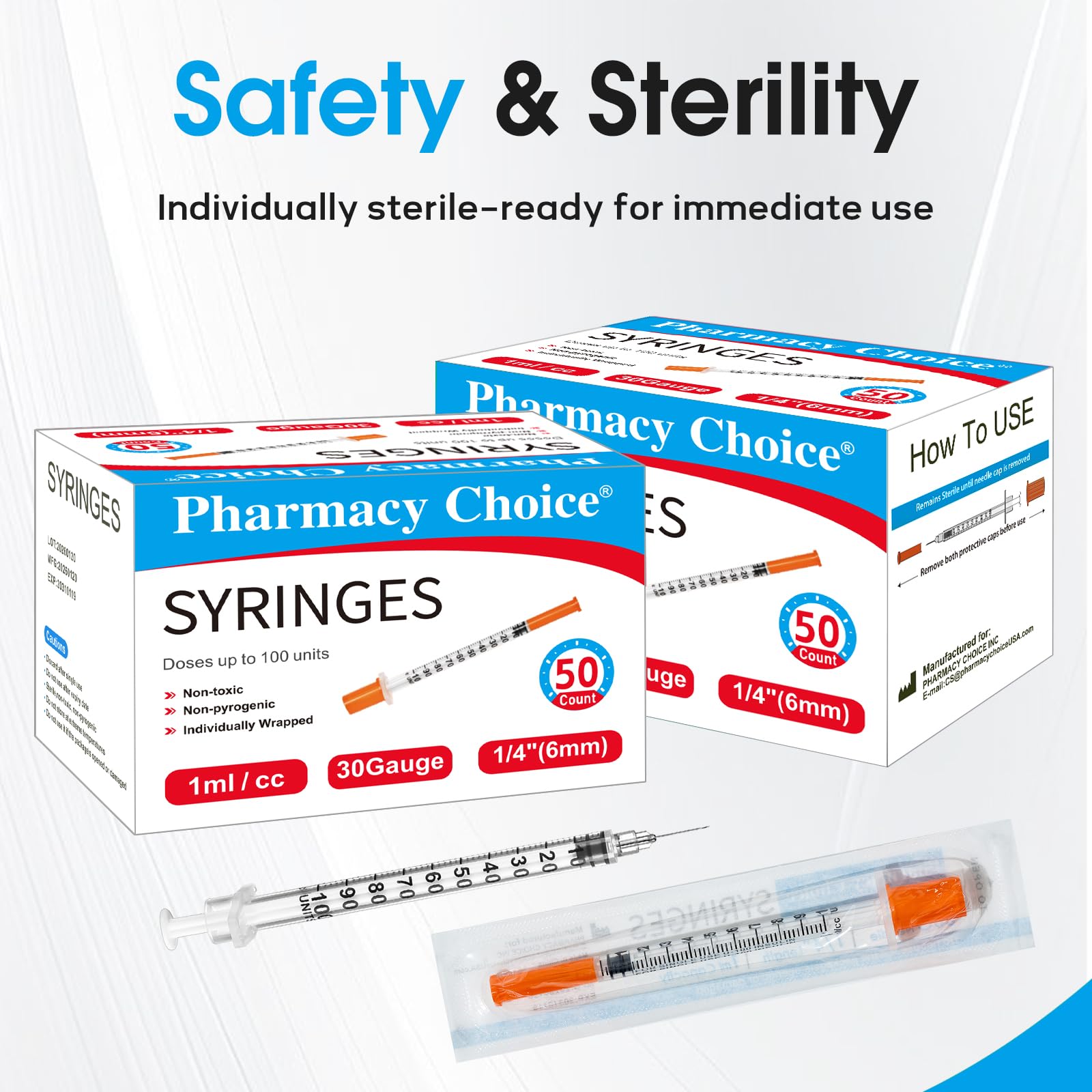 1ml 30 Gauge 1/4 Inch 6 mm Syringe, Individually Packed , 50PACK — Amazon image 7