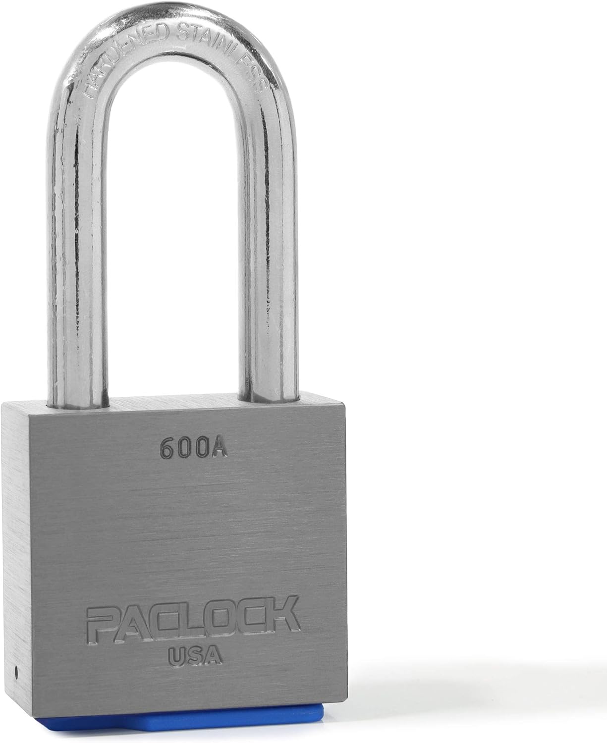 PACLOCK's 600A Series Padlock, Buy American Act Compliant, 2-1/2 Tall Hard. Stainless Steel Shackle, High Security 6-Pin Cylinder, One Lock Keyed to #26540 w/ 2 Keys, Silver Anod. Alum.