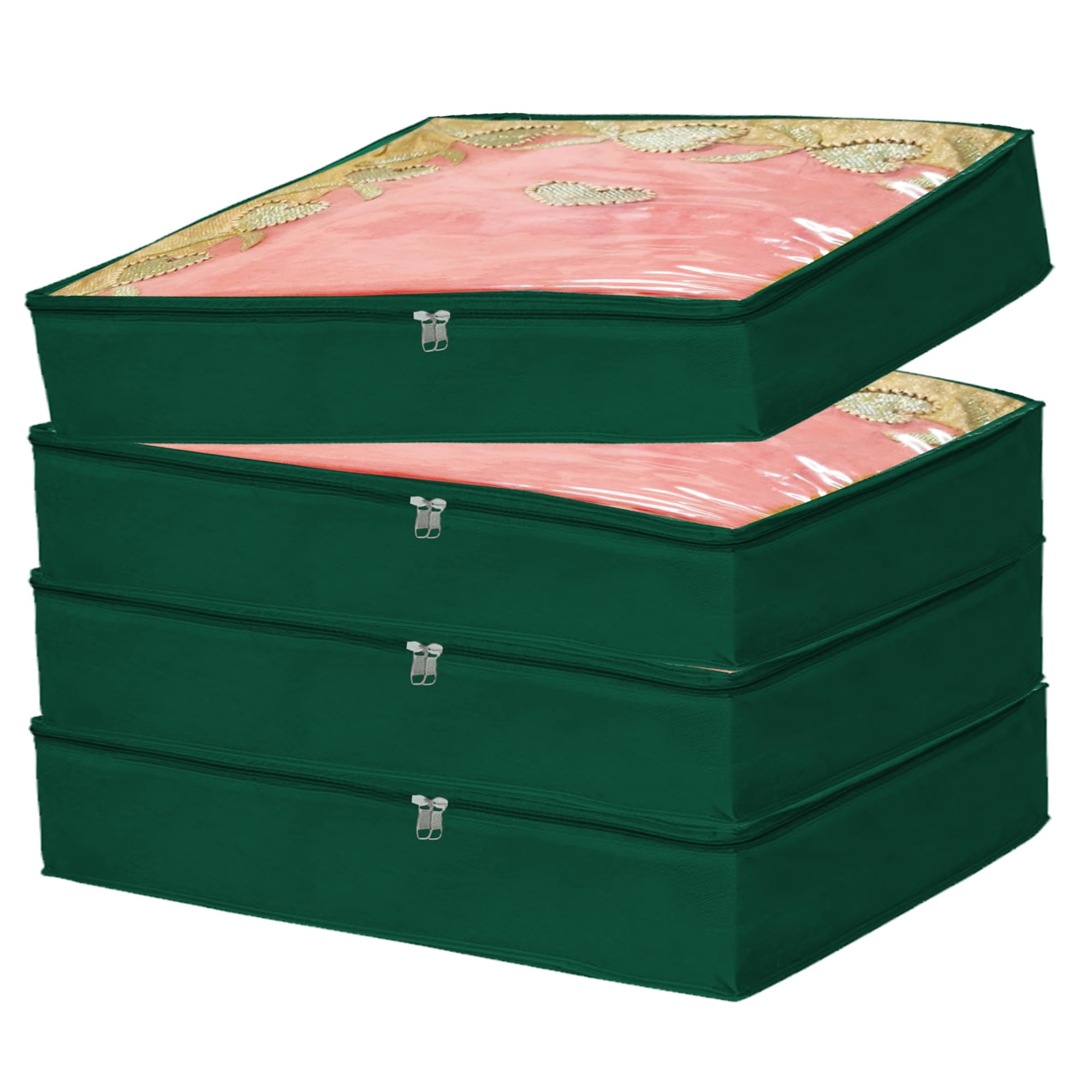 Gowloz Green Non-Woven Fabric Clothing Covers Wardrobe Organizer with Clear PVC Windows and Zipper Closure (Green Pack Of 4) (B0CQNPRMWD) Amazon Price History, Amazon Price Tracker