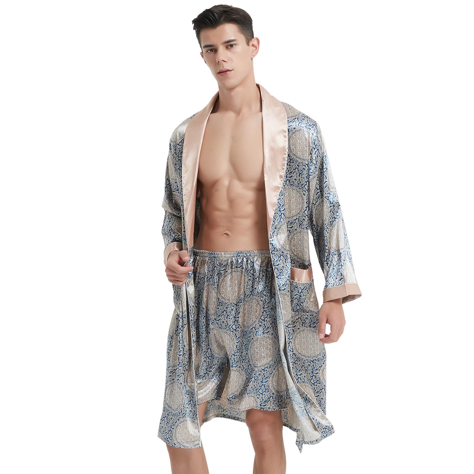 Mens Silk Robe and Shorts Set
