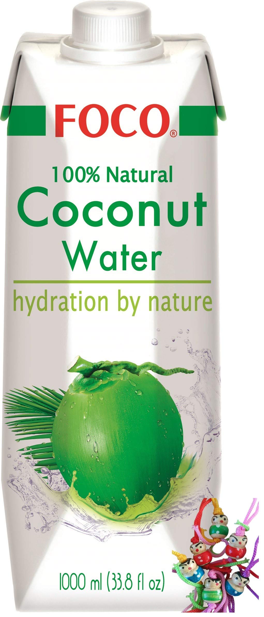 FOCO Kokosnusswasser 1000ml | Kokoswasser 100% Natural + Gratis Glücksanhänger