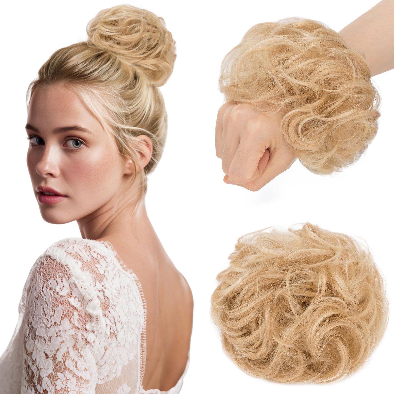 Elailite Human Hair Bun HairPiece Real Hair Messy Hair Covered Scrunchies Donuts Updo Chignon For Women
