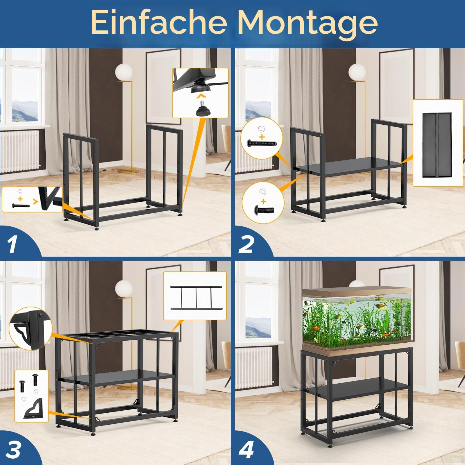 Tocretoare Aquariumständer aus Metall, 92,7 cm L x 47 cm B x 74 cm H, doppellagiges Aufbewahrungsdesign, geeignet für Zuhause und Büro, 299 kg Kapazität, schwarz (Tank nicht im Lieferumfang enthalten)