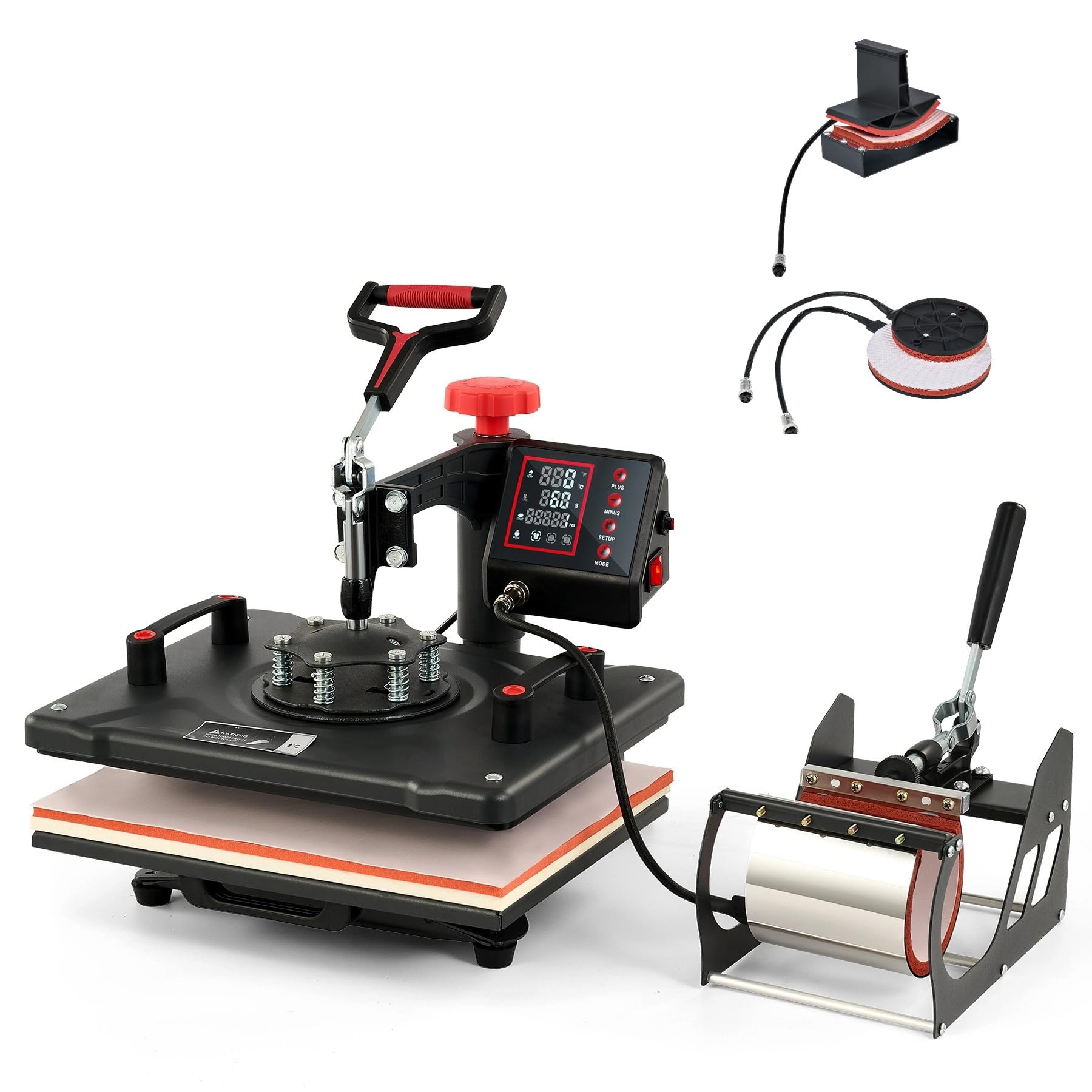CREWORKS 5 IN1 Pressa a Caldo 30 X 38CM 1250W Pressa a Calore Macchina Sublimazione Digitale Rotazione a 360 Gradi Trasferimento Multifunzione con Termopressa per Magliette Cappellini T-Shirt Tazze