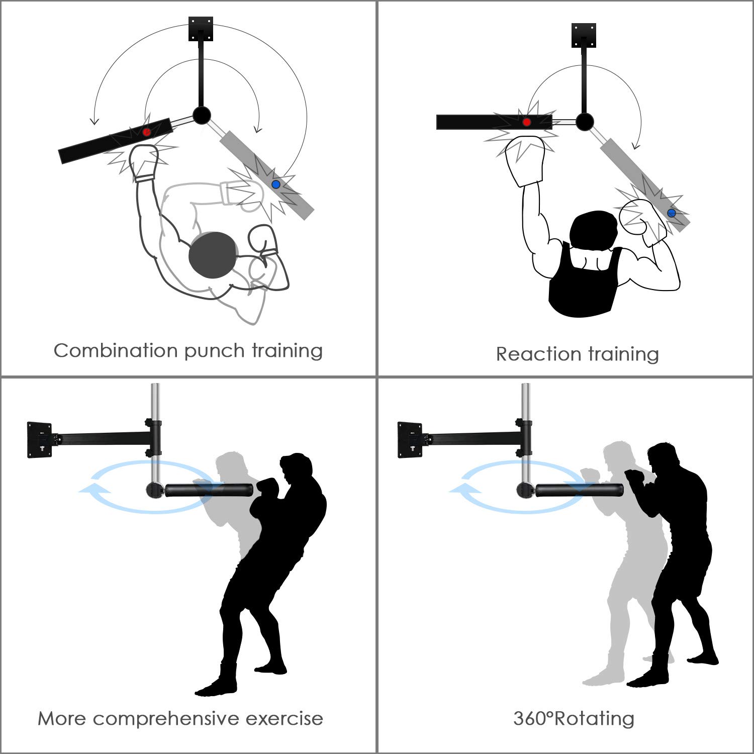 Innolife Supporto da parete MMA Boxing Speed Trainer Punching Spinning Bar