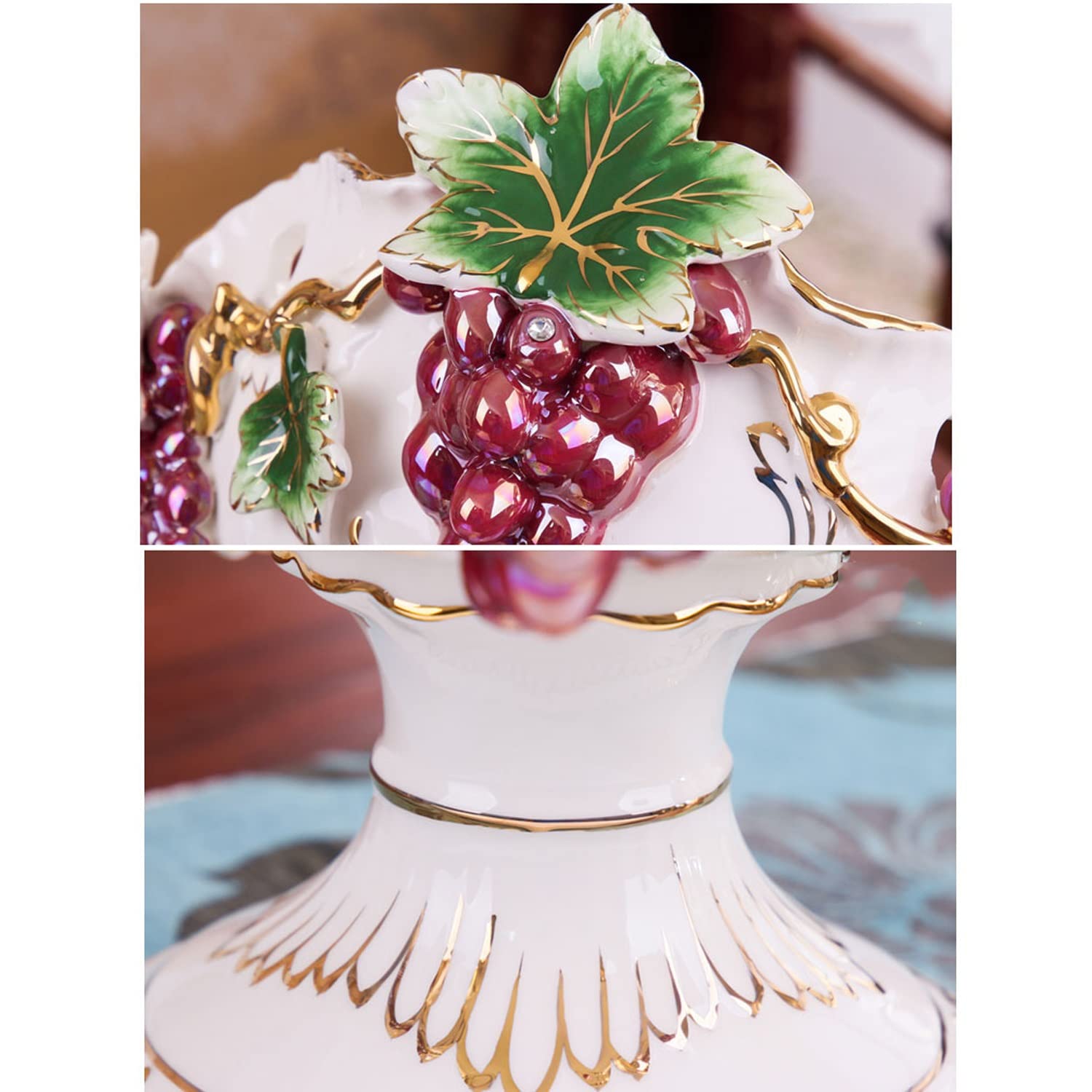 Miska na owoce, Porcelanowy styl dworski cukierki orzechy talerz dekoracja winogron taca, wysokiej klasy przekąski kompot jagoda kosz na owoce(Lime)