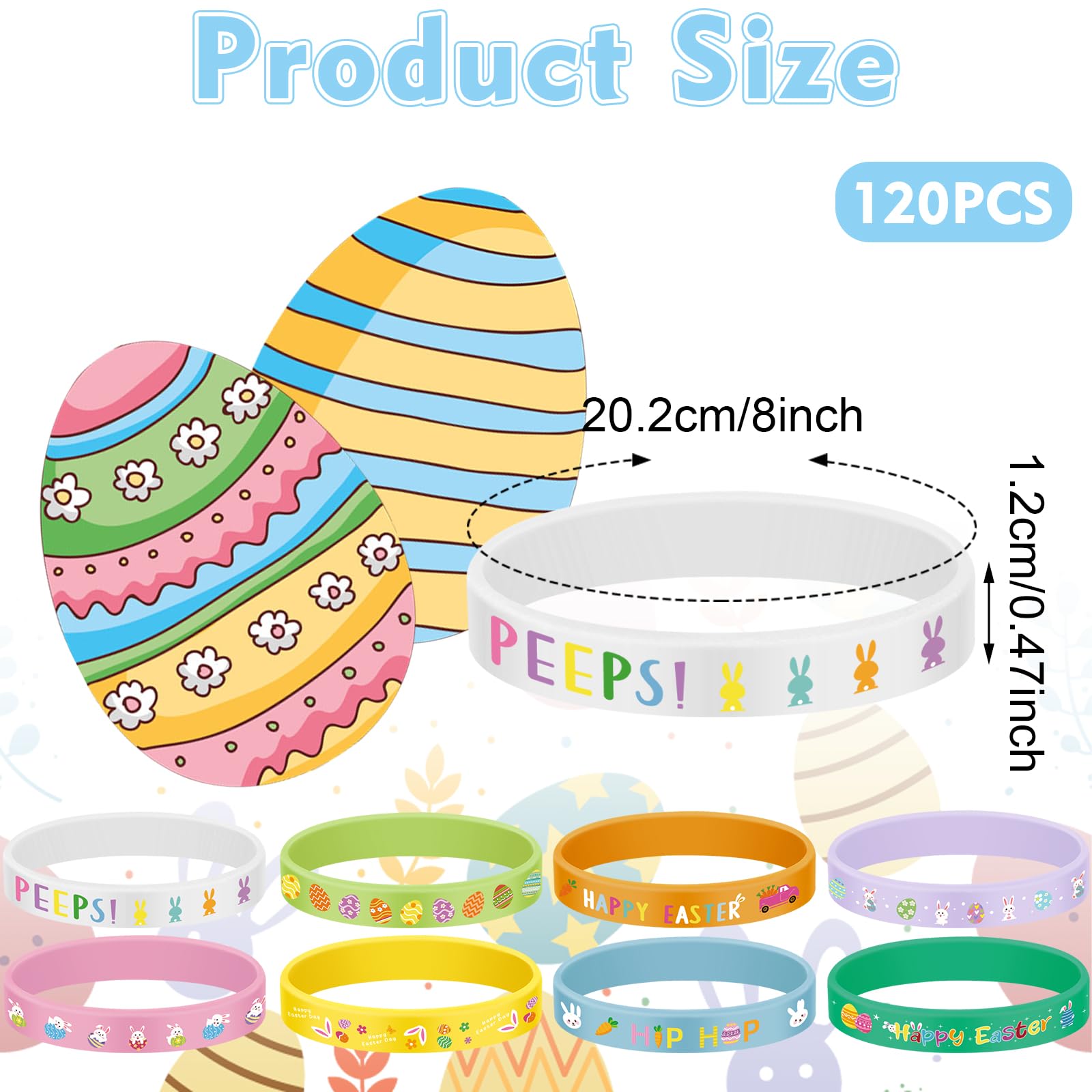 120PCS Easter Silicone Bracelets Bulk Bunny Egg Flower Colorful Wristbands for Adults Accessories– Easter Party Favors Rubber Bracelet Basket Stuffers Fillers Gifts (8 Designs)