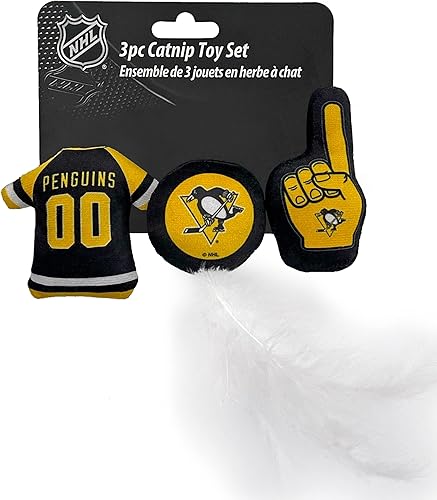 El mejor juguete de peluche para gatos de la NHL PITTSBURGH PENGUINS juego completo de 3 piezas de juguetes para gatos rellenos de hierba gatera