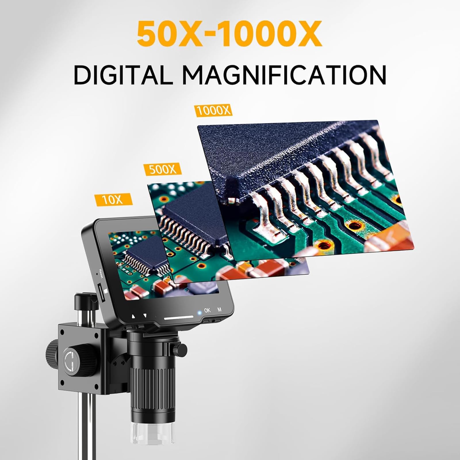 Microscopio digitale a moneta con schermo da 7 pollici, connessione USB per visualizzazione PC, alto ingrandimento 1080p, per adulti e collezionisti