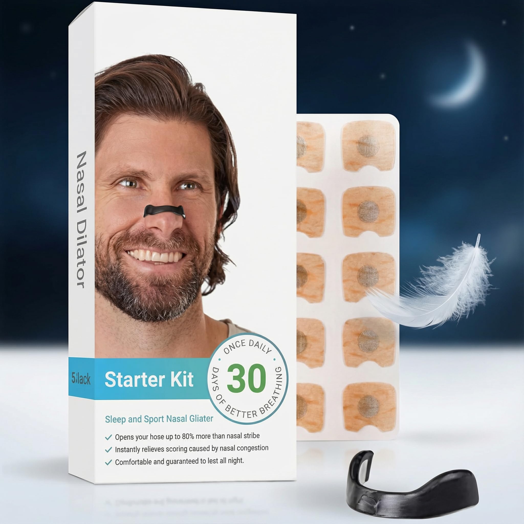 Premium Nasal Dilator Starter Kit - Instant Relief from Nasal Congestion & Snoring, Durable & Comfortable for All-Night Use, Skin-Safe Design, Perfect for Sleep, Targets Respiratory Issues & Allergies