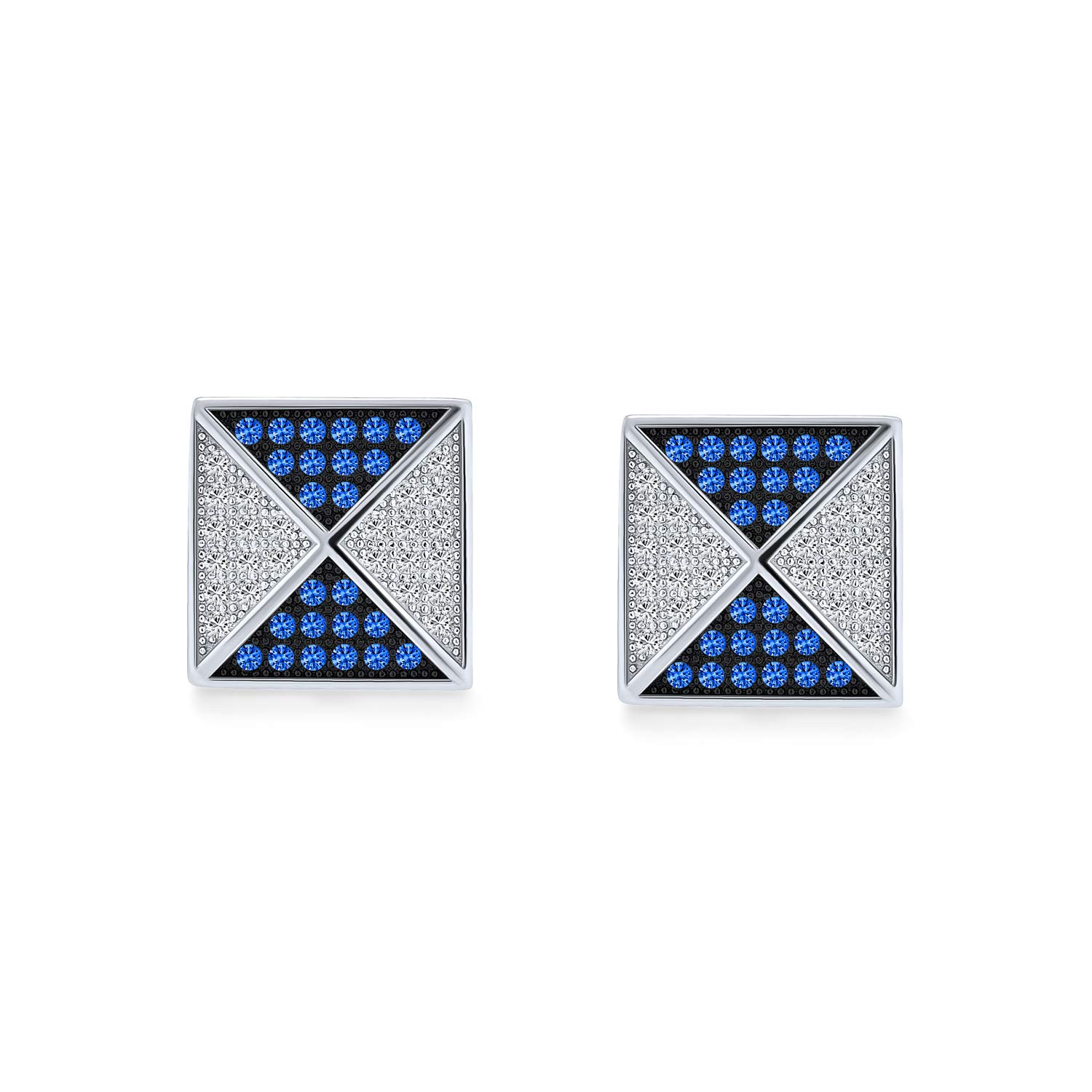 Negro real azul cúbico Zirconia Micro Pave Geométrico CZ Pirámide cuadrados pendientes para hombres 925 plata de ley 11MM