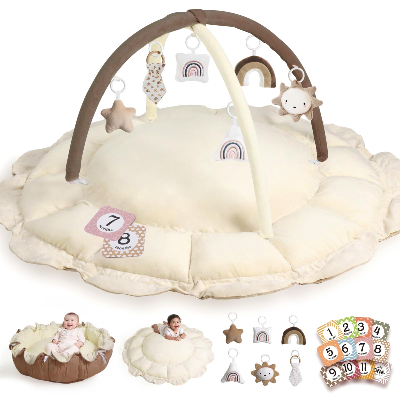 HAM-MM 5-in-1 Convertible Baby Play Gym with 6 Toys Tummy Time Mat for Sensory Development Baby Activity Center