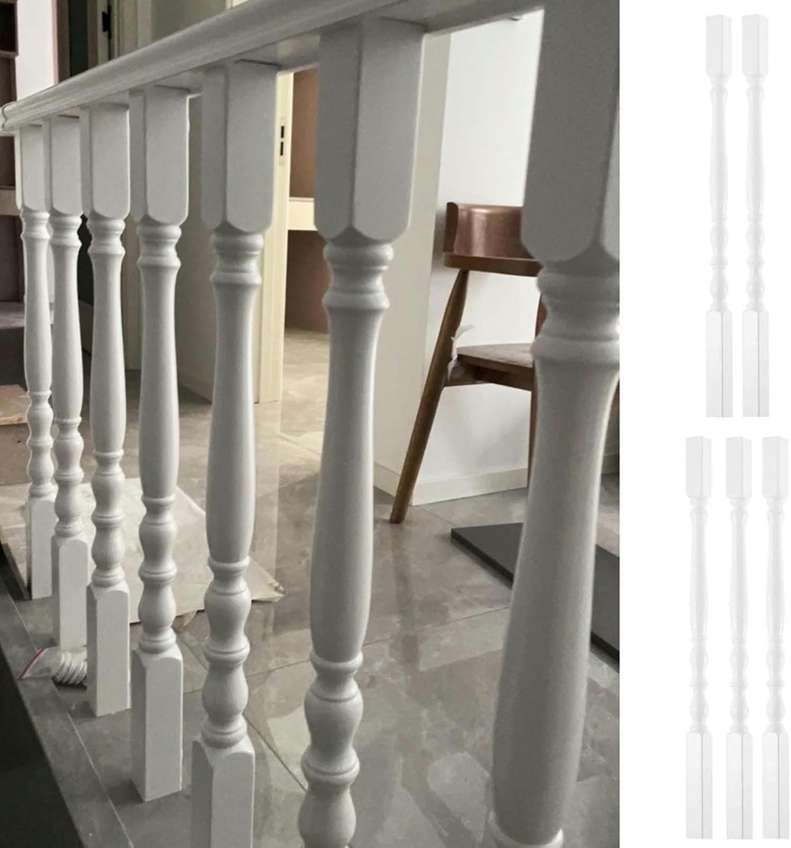 Poteau de balustrade d'escalier intérieur blanc au design bois noble