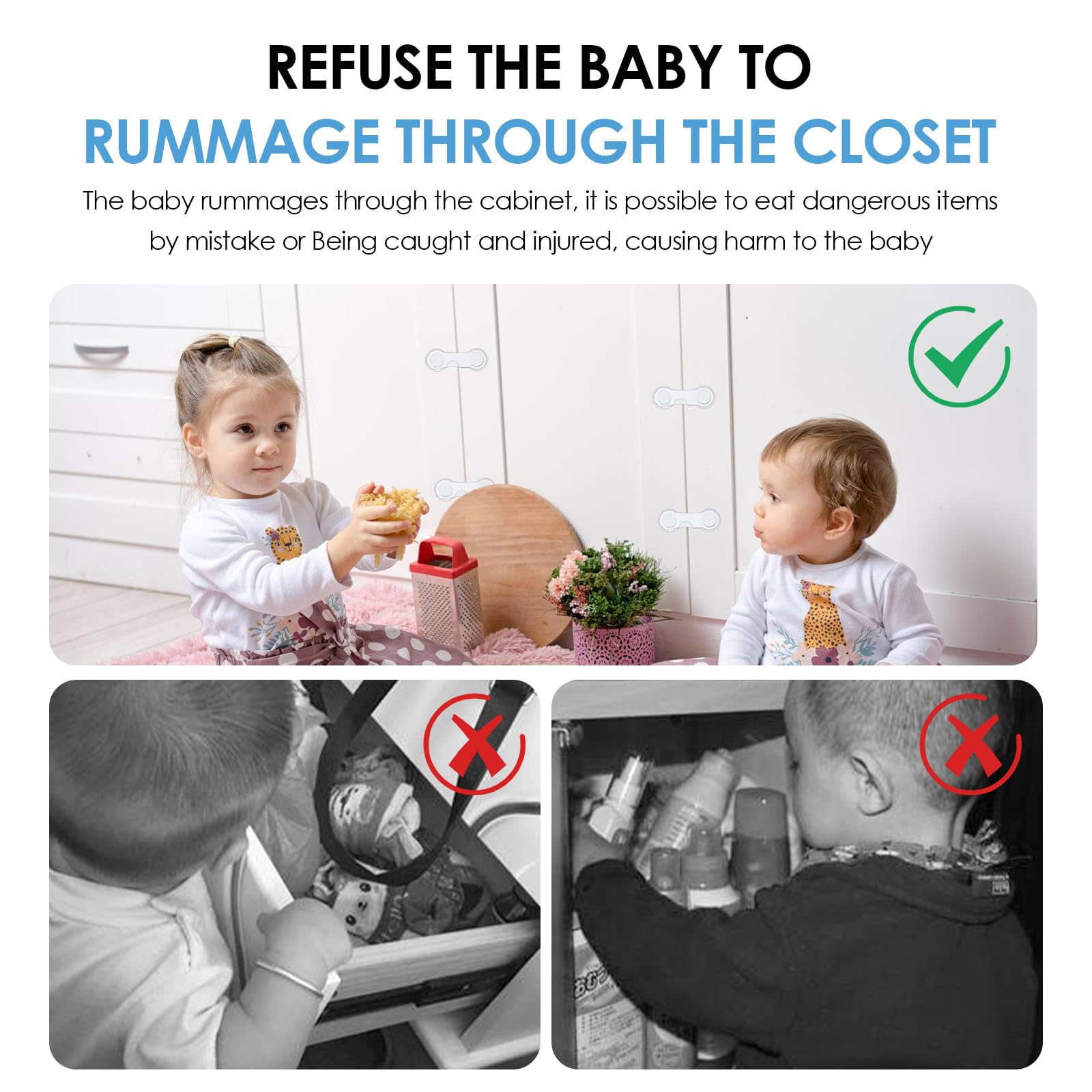 12 Pièces Bloque Porte Bébé, Securite Placard Enfant, Porte Securite Bébé,Porte Securite Bébé pour Meubles, Installation Facile, AdhéSif Fort Sans PerçAge, Blanc
