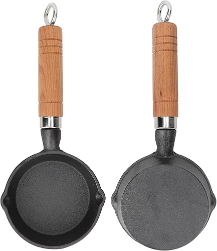 Miniatura 9 de Sartén de hierro fundido, mango de madera de 3.9 in, mini sartén para tortilla, apto para cocinas de gas eléctrico y de inducción, para restaurante