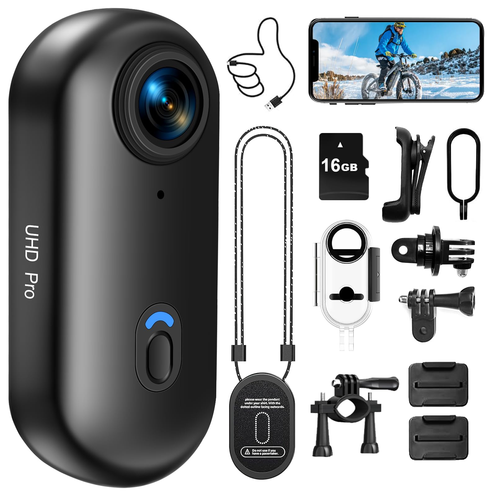 LXMIMI Action Cam, 170° Wifi Action Kamera, HD 1080P Motorradhelmkamera, 16GB-Magnet-Fahrradvideokamera, Wasserdichte Sport-Actionkamera mit Diversem Zubehör für Reiten und Spaziergänge mit Haustieren | Mini-Action-Kamera für Motorrad- oder Fahrradhelm, 1