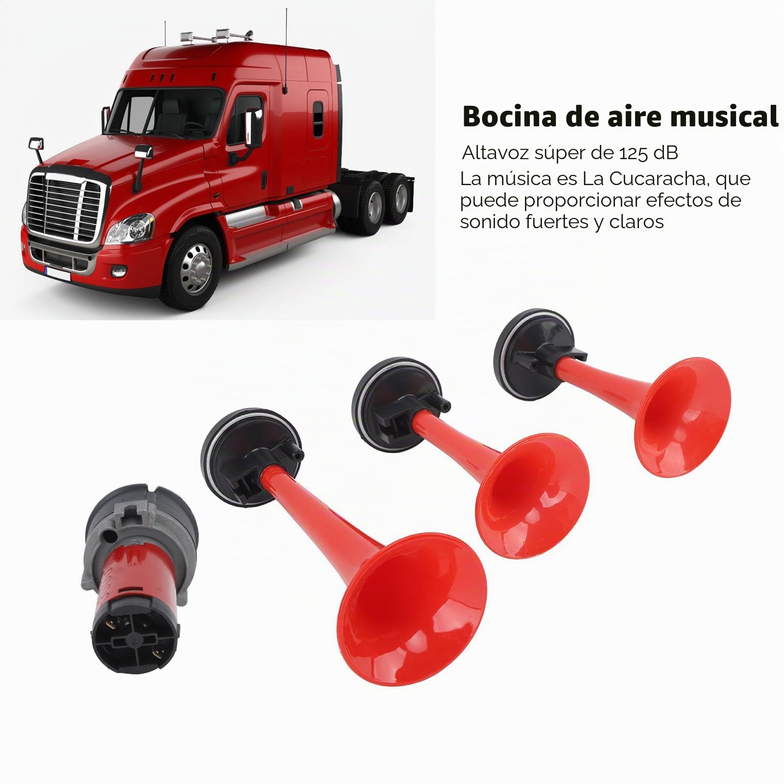 Aramox Claxon La Cucaracha Juego de Bocinas de Aire Musicales, 12V 15A 3 Bocinas de Aire Musicales de Trompeta, Bocina de Aire de Coche Súper Fuerte de 125db con Compresor para Camión Tren Barco