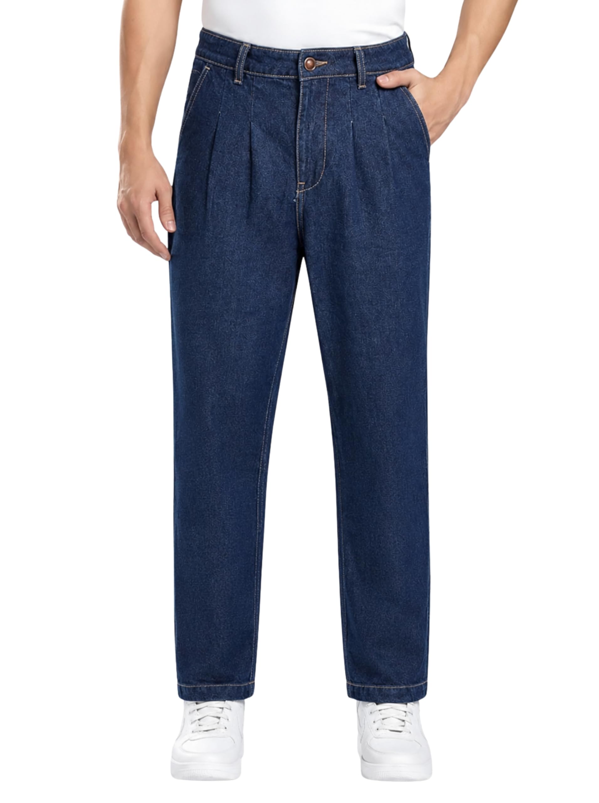 men’s front pleated relaxed fit jean | mid‑rise| 100% cotton | classic denims for everyday comfort | loose & relaxed | oversized jeans pant