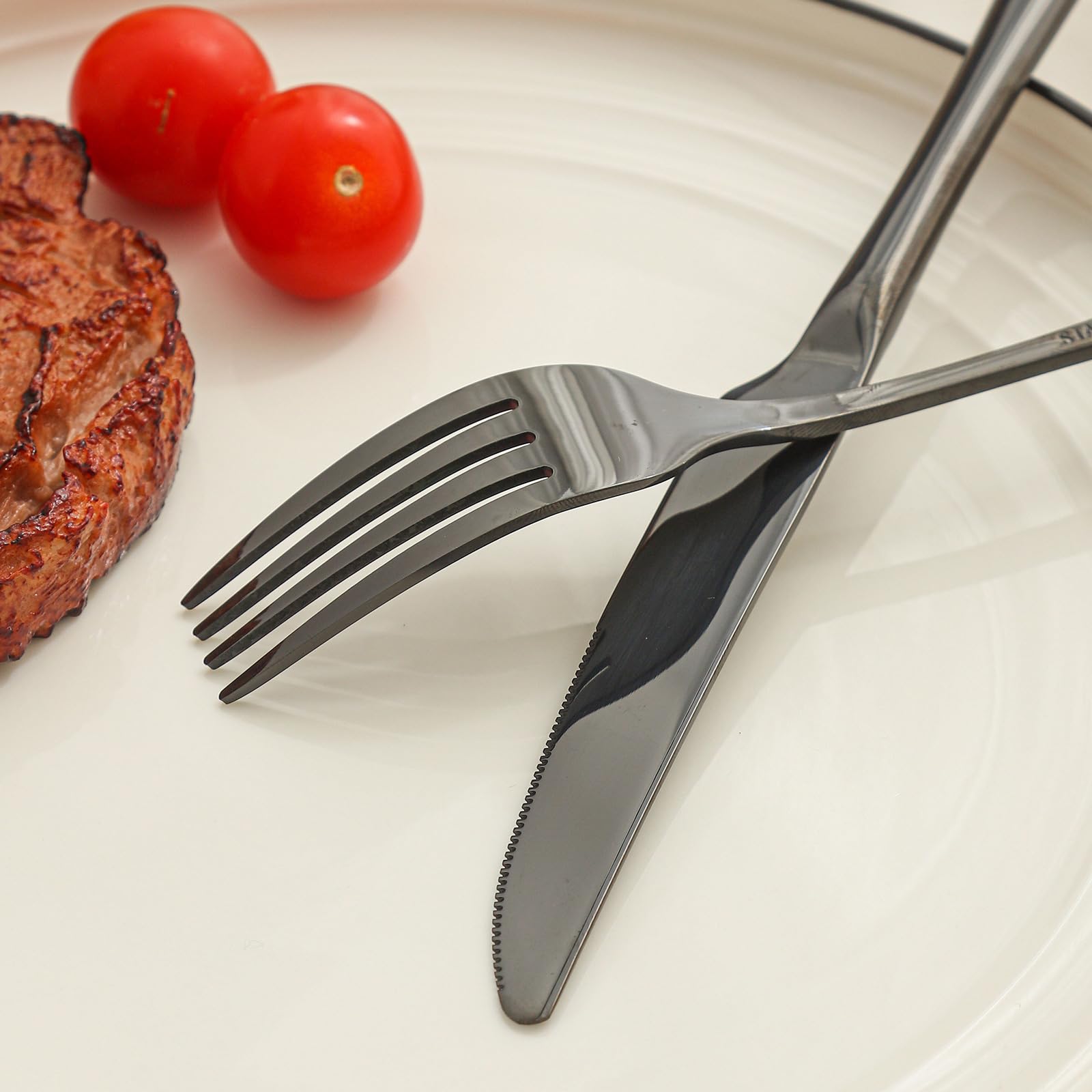 Service Vaisselle 12 Personnes Couverts Noirs De Table 6 Personnes, SANLI 24 Pièces Un Service De Table Inox Ensemble Couteau Service De Table 6 Personnes