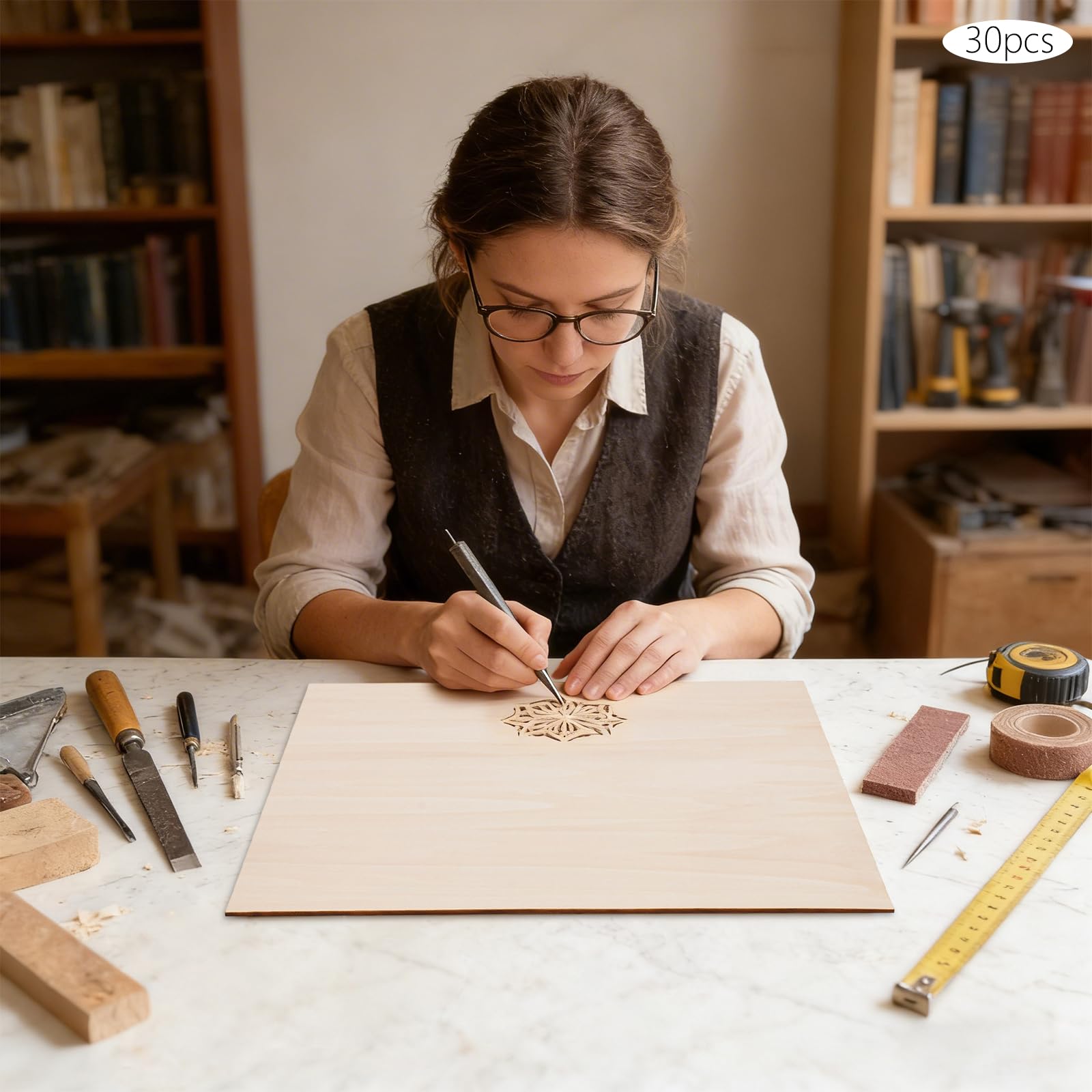 30 pannelli in compensato di tiglio, 40 x 40 cm, per il fai da te, lastre sottili di legno multiplex da 2,7 mm, per progetti fai da te, pittura, taglio laser, incisione e modellismo