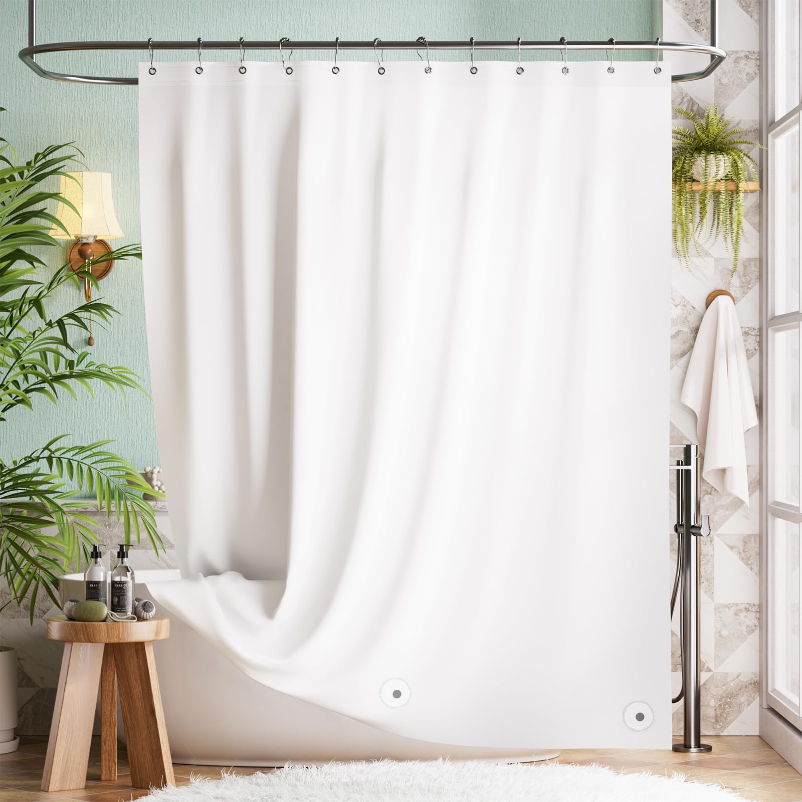Bathway Shower Curtain Liner, White Shower Curtain Liner 72x84 PEVA Waterproof Shower Curtain Liner Plastic with 3 Magnets and 12 Rustproof Metal Grommets, Lightweight Long Shower Liner for Bathroom
