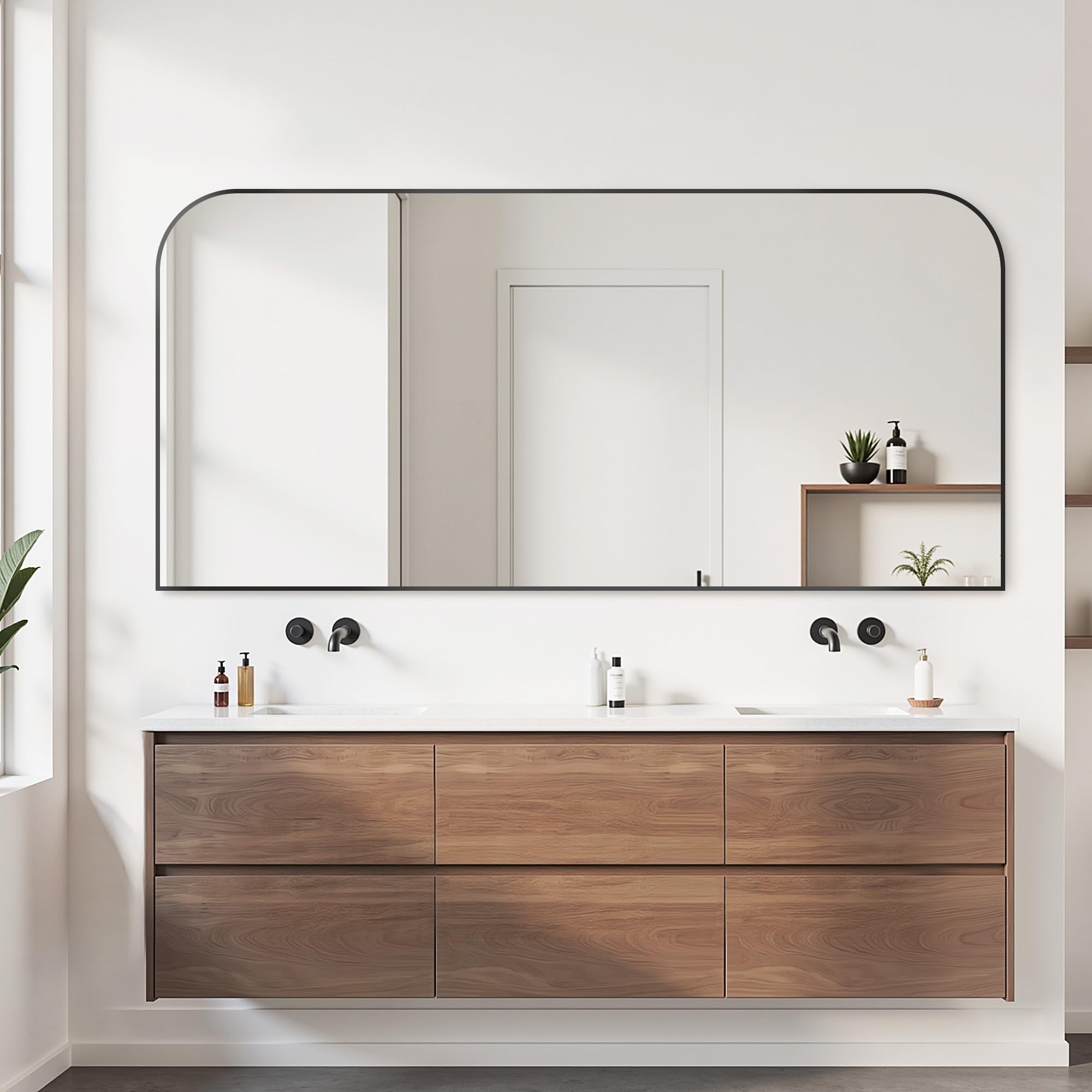 Bathroom Mirror, Wall Mirrors, Black Metal Framed Wall-Mounted Mirrors, Bathroom Vanity Mirror for Over Sink, Living Room, Bedroom, Entryway, 72x36 Inch, Black