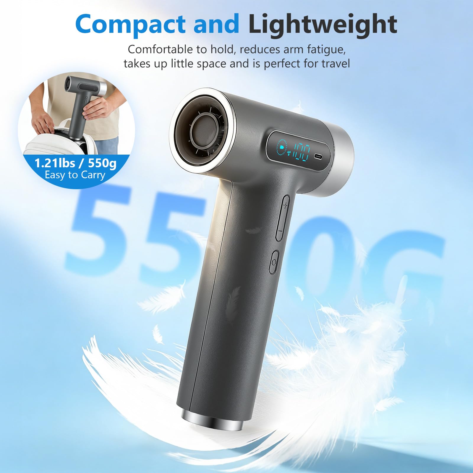 Secador de pelo inalámbrico con batería de 300 W, 3 velocidades y 3 temperaturas, secador de pelo inalámbrico con Ak-ku, secador de pelo portátil con pantalla digital para camping