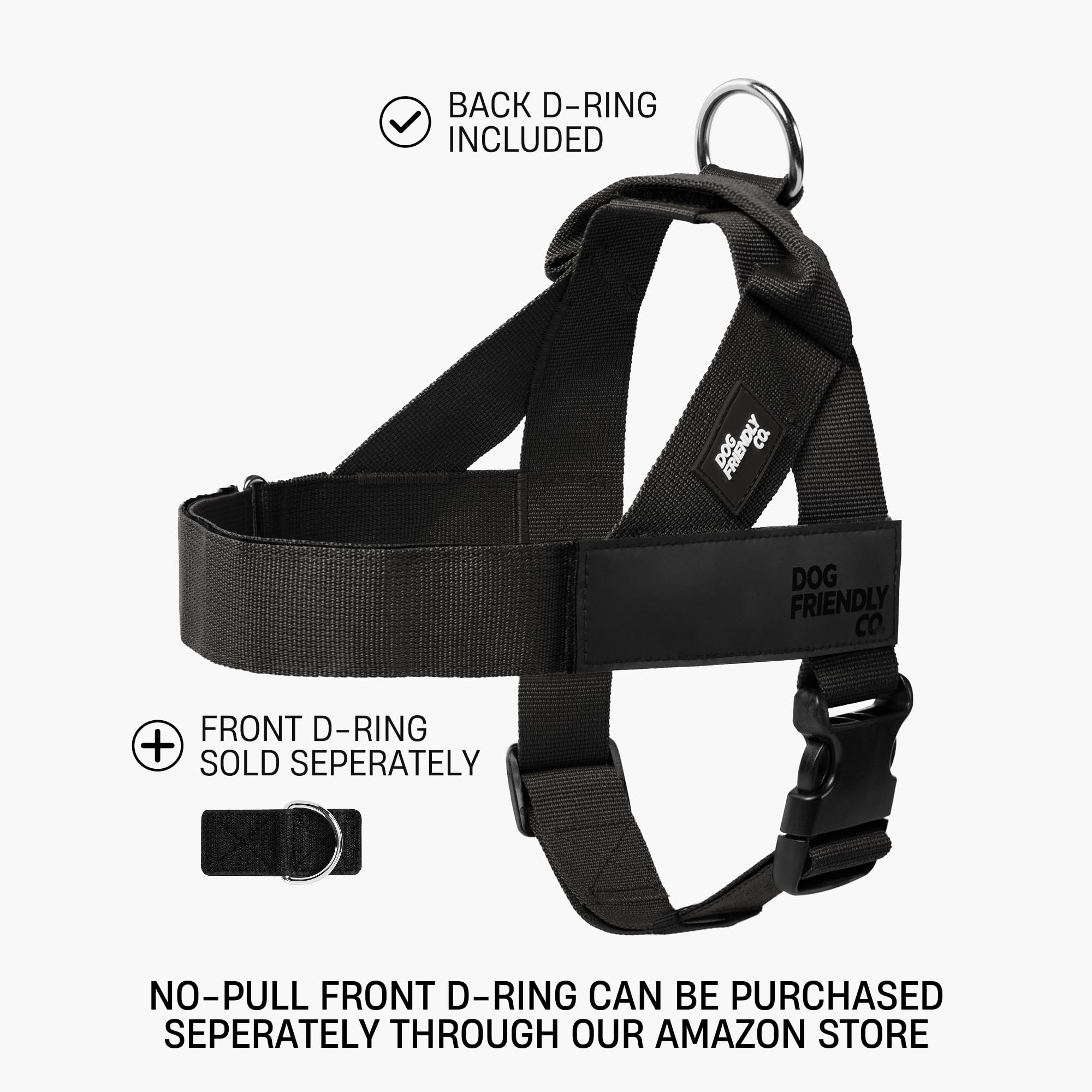 Dog Friendly Co. Arnés para perros grandes, diseño sin tirones (negro, L)