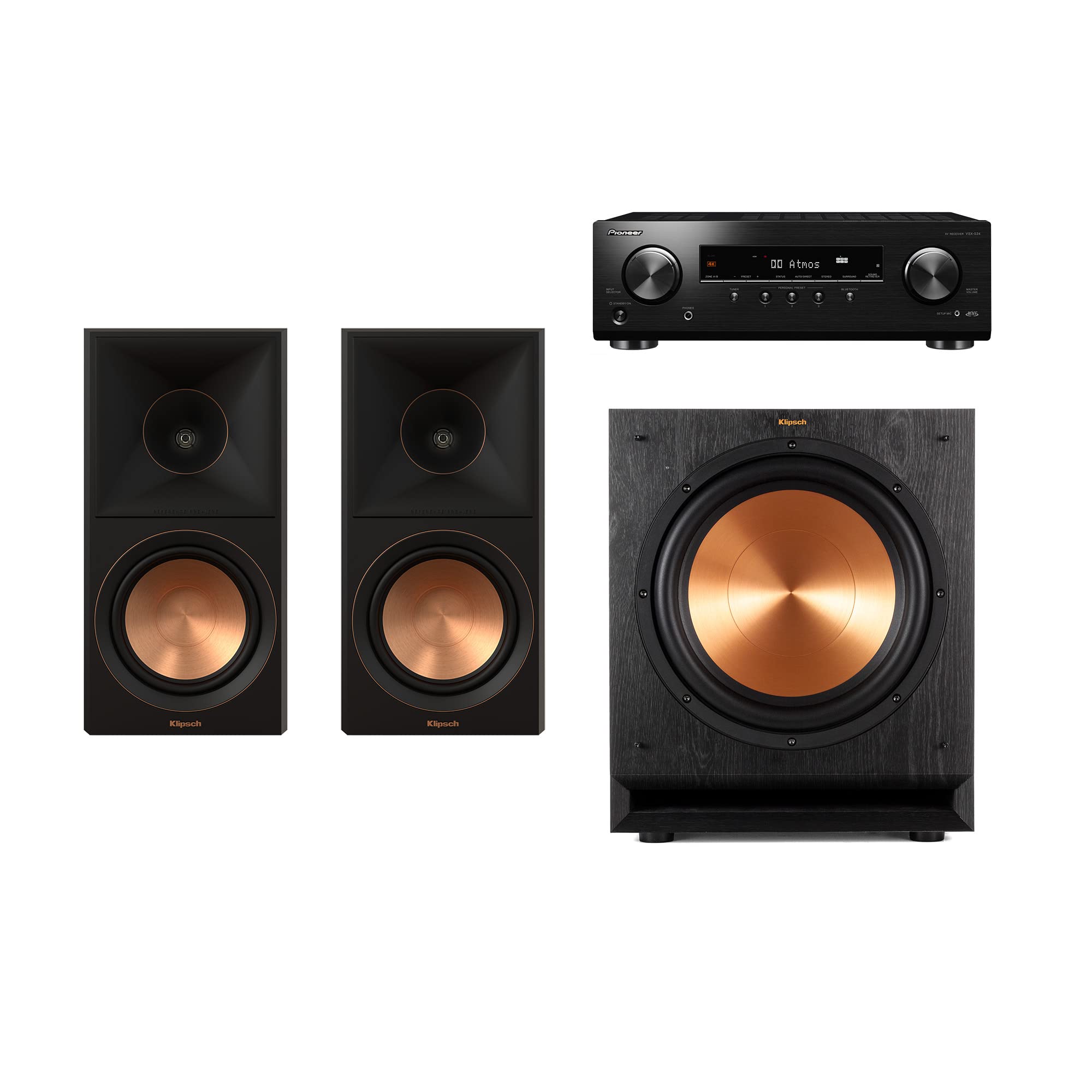 Klipsch Reference Premiere RP-600M II 2.1 Bookshelf Speaker Home Theater System with 6.5” Cerametallic Woofers in Ebony with Pioneer VSX-534 5.2 Channel AV Receiver