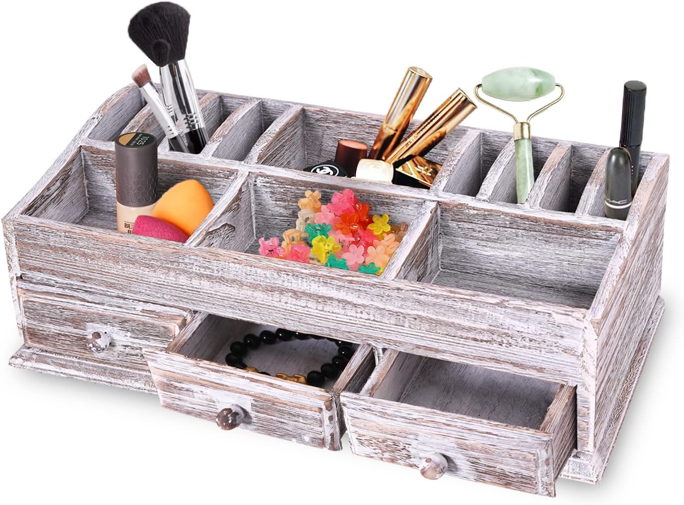 Rustic Wooden Desk Organizer for Home or Office Makeup Organizer and