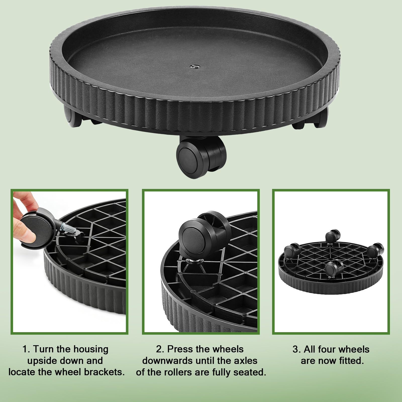 Pflanzenroller Rund 40cm Blumentopf Untersetzer mit Rollen Blumenroller Schwarz Schwerlastbereich Pflanzroller mit 360° Räder für Blumentöpfe & Blumenkübel - Indoor & Outdoor Gefäßroller