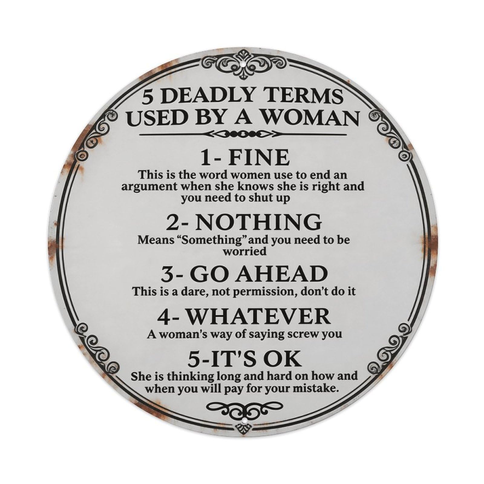 Rkundrne Vintage Deadly Terms Used By Woman Metal Tin Sign Garden Bedroom Cafe Bar Man Cave Home Wall Decor Metal Poster 8X8 Inches